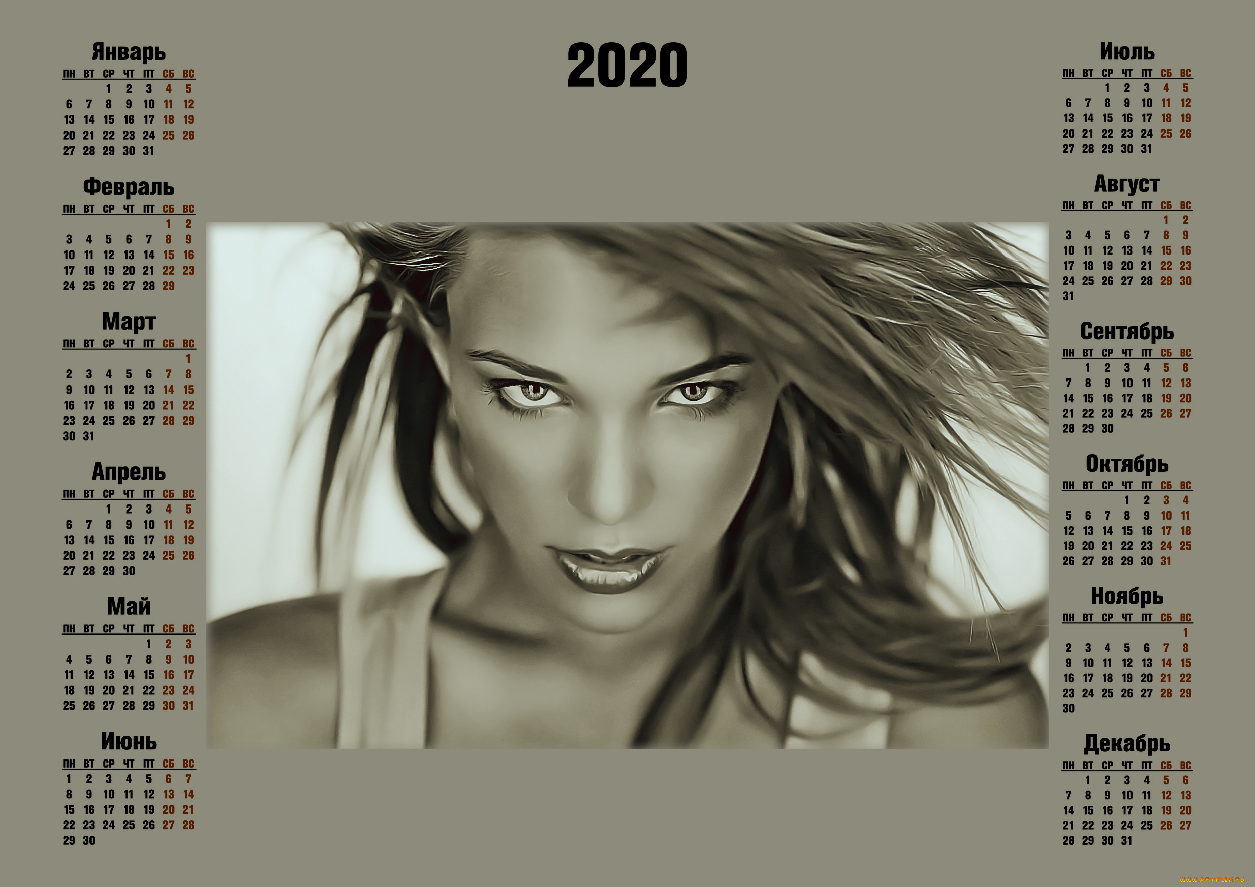 календари, компьютерный, дизайн, взгляд, девушка, лицо, женщина, calendar, 2020