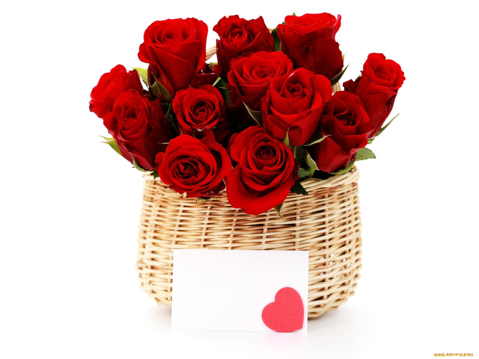 цветы, розы, сердечко, открытка, корзинка