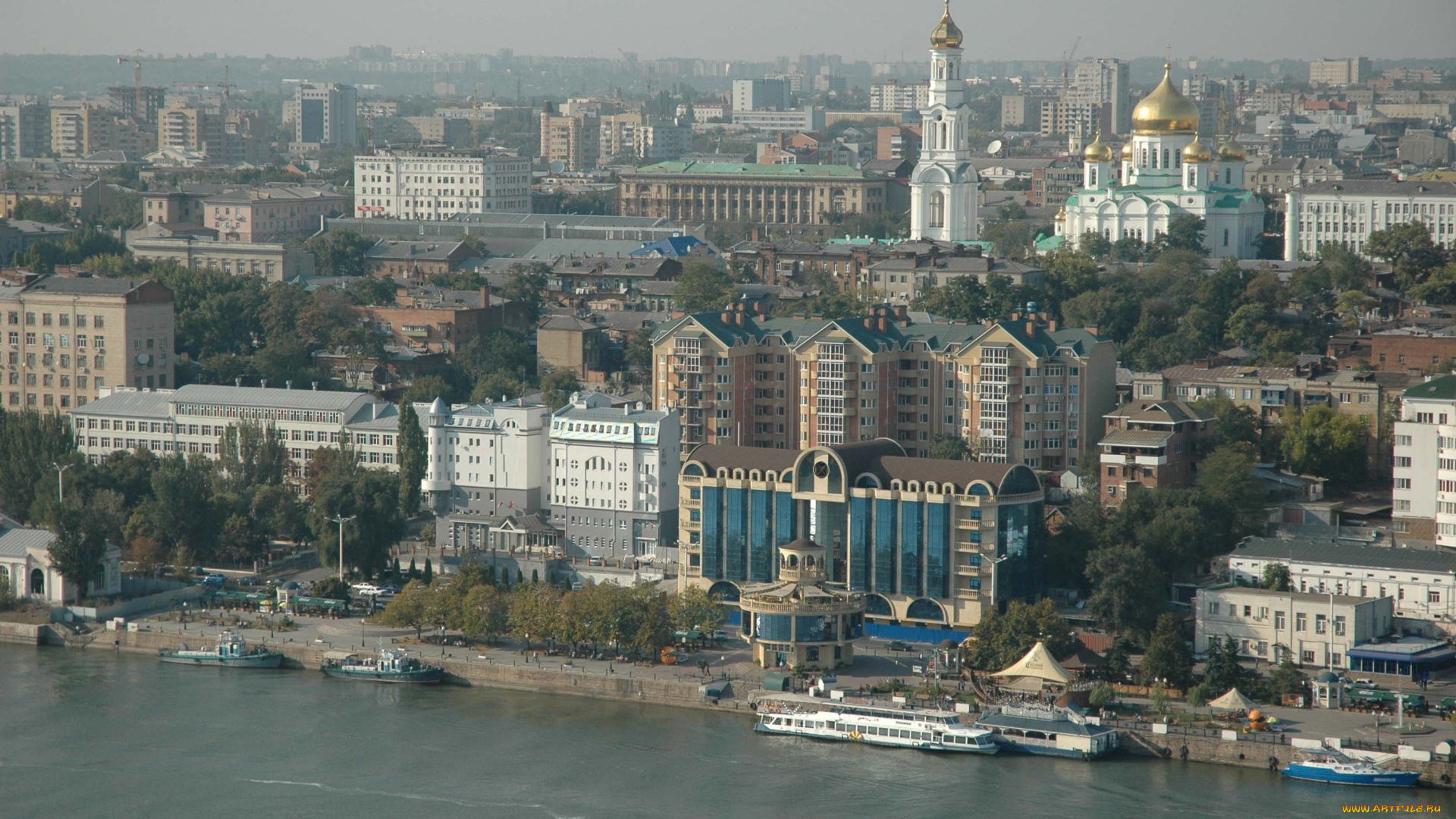 ростов, на, дону, города, панорамы, набережная, дон, собор, купола