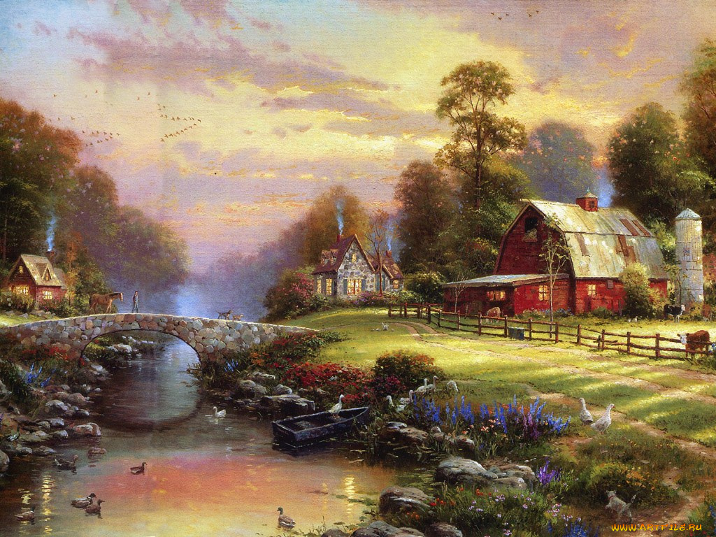 thomas, kinkade, рисованные, города