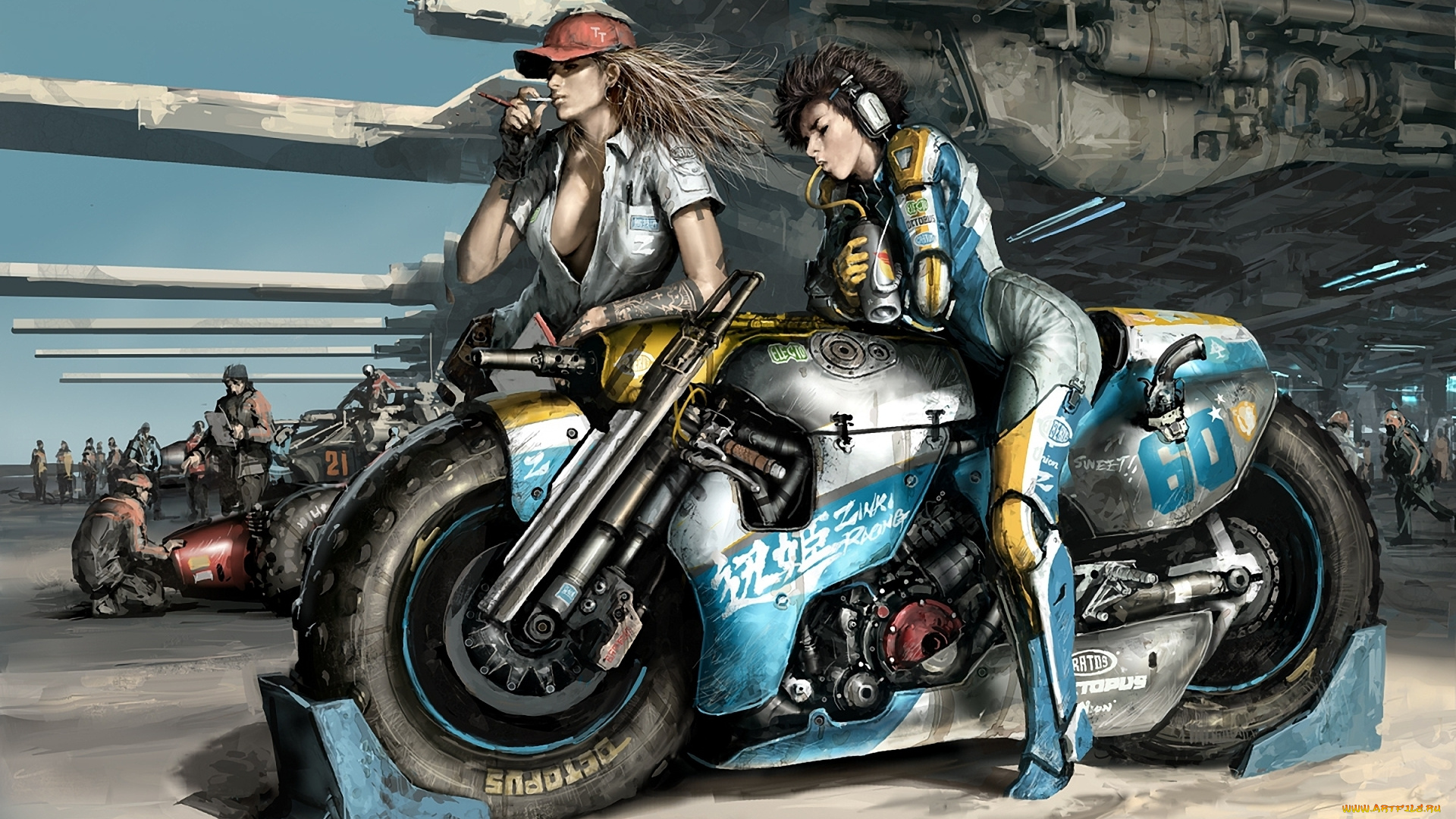 фэнтези, девушки, мотоцикл