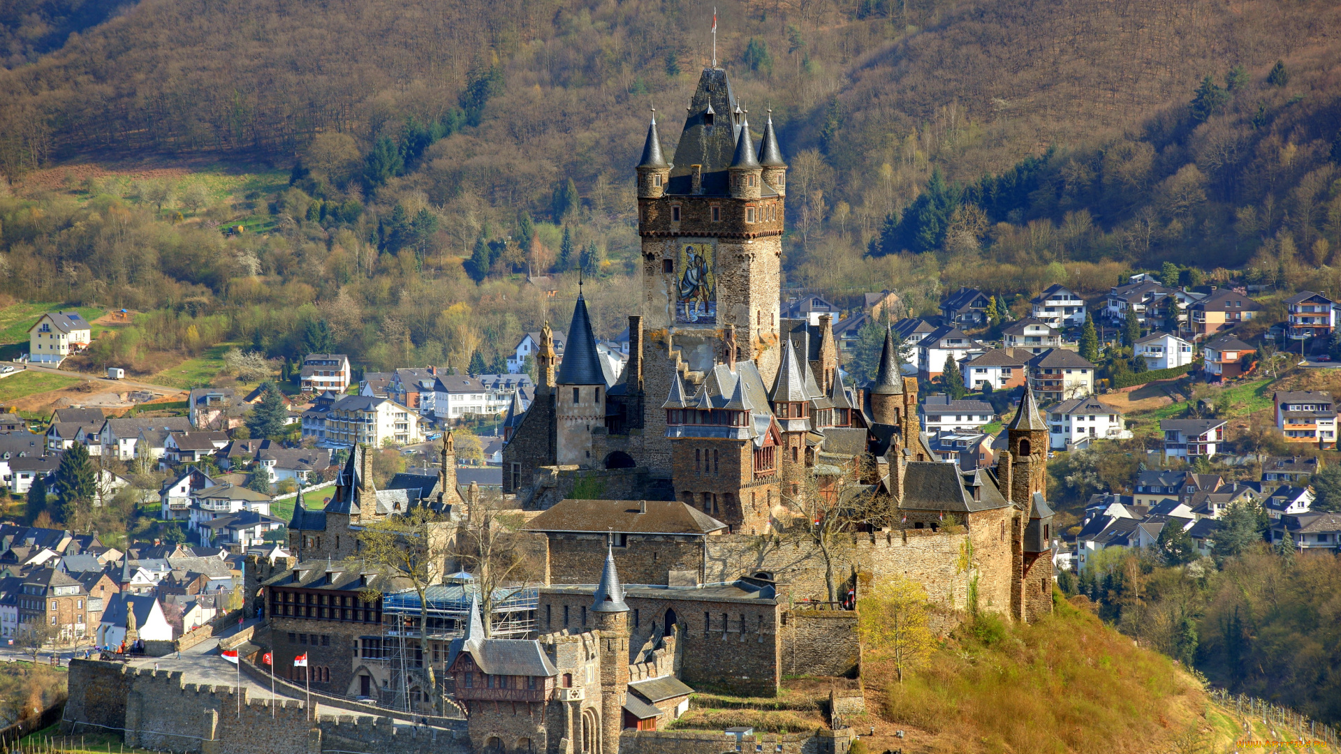 города, кохем, германия, burg, cochem, germany