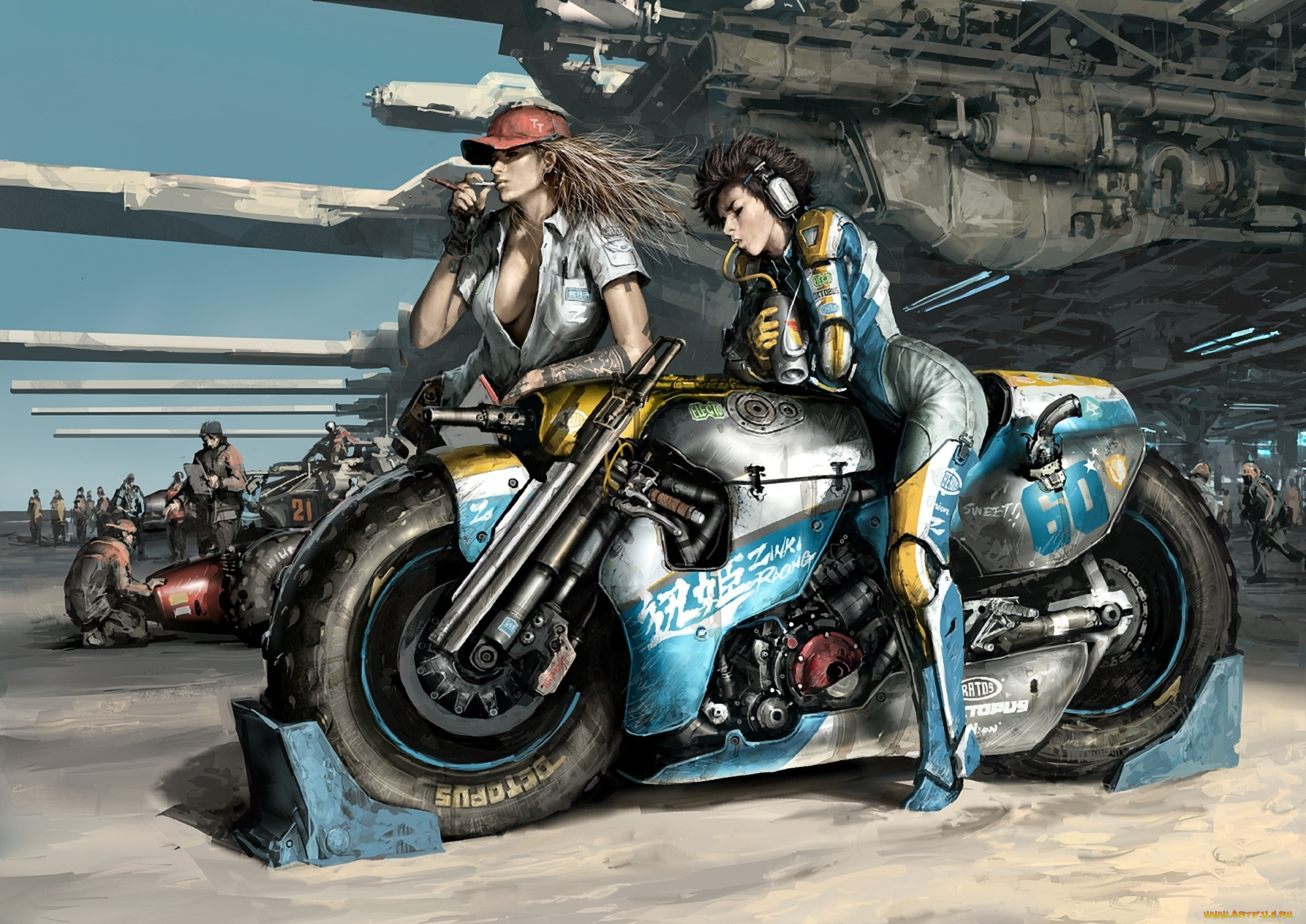 фэнтези, девушки, мотоцикл