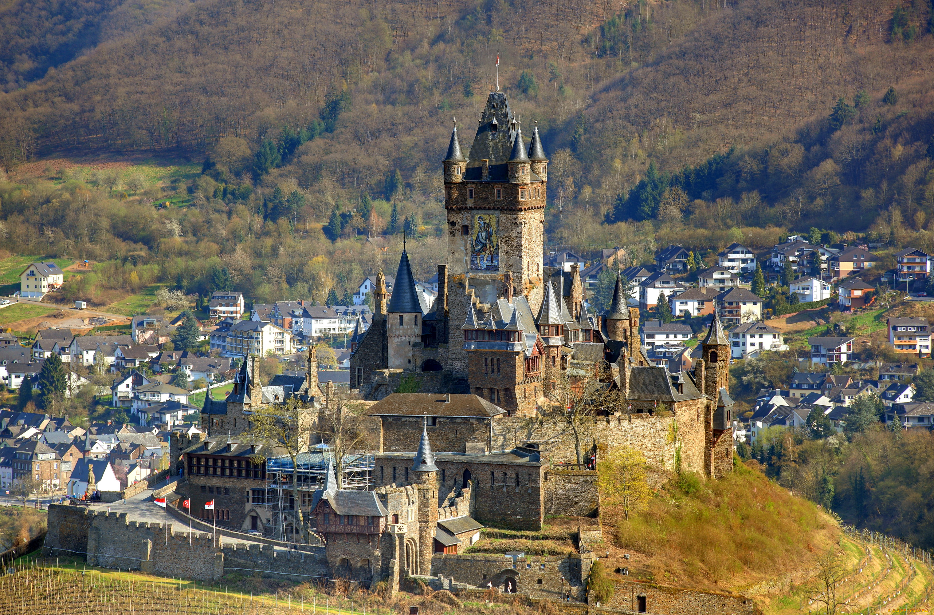 города, кохем, германия, burg, cochem, germany