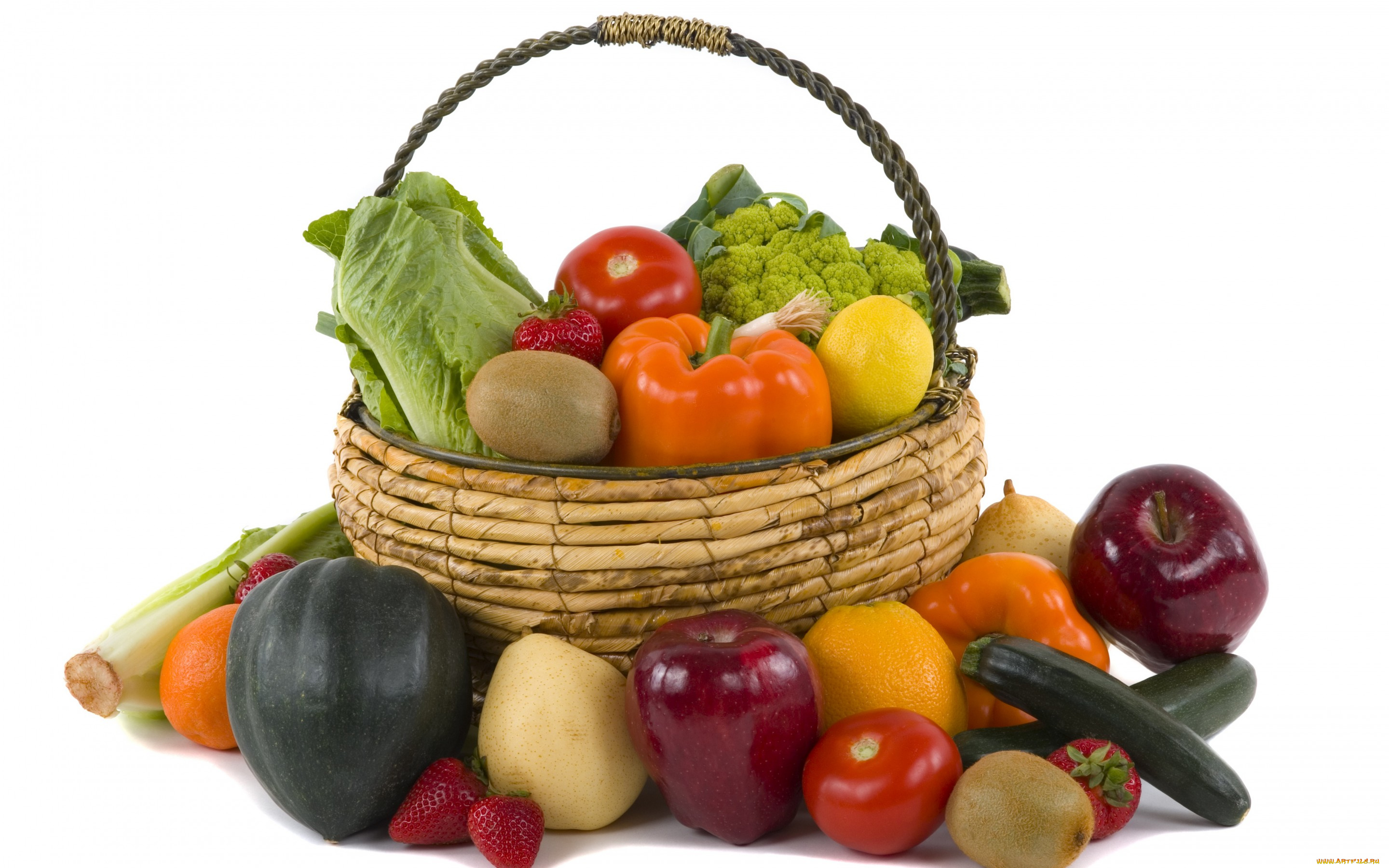 еда, фрукты, овощи, вместе, перец, салат, яблоки, клубника, лимон