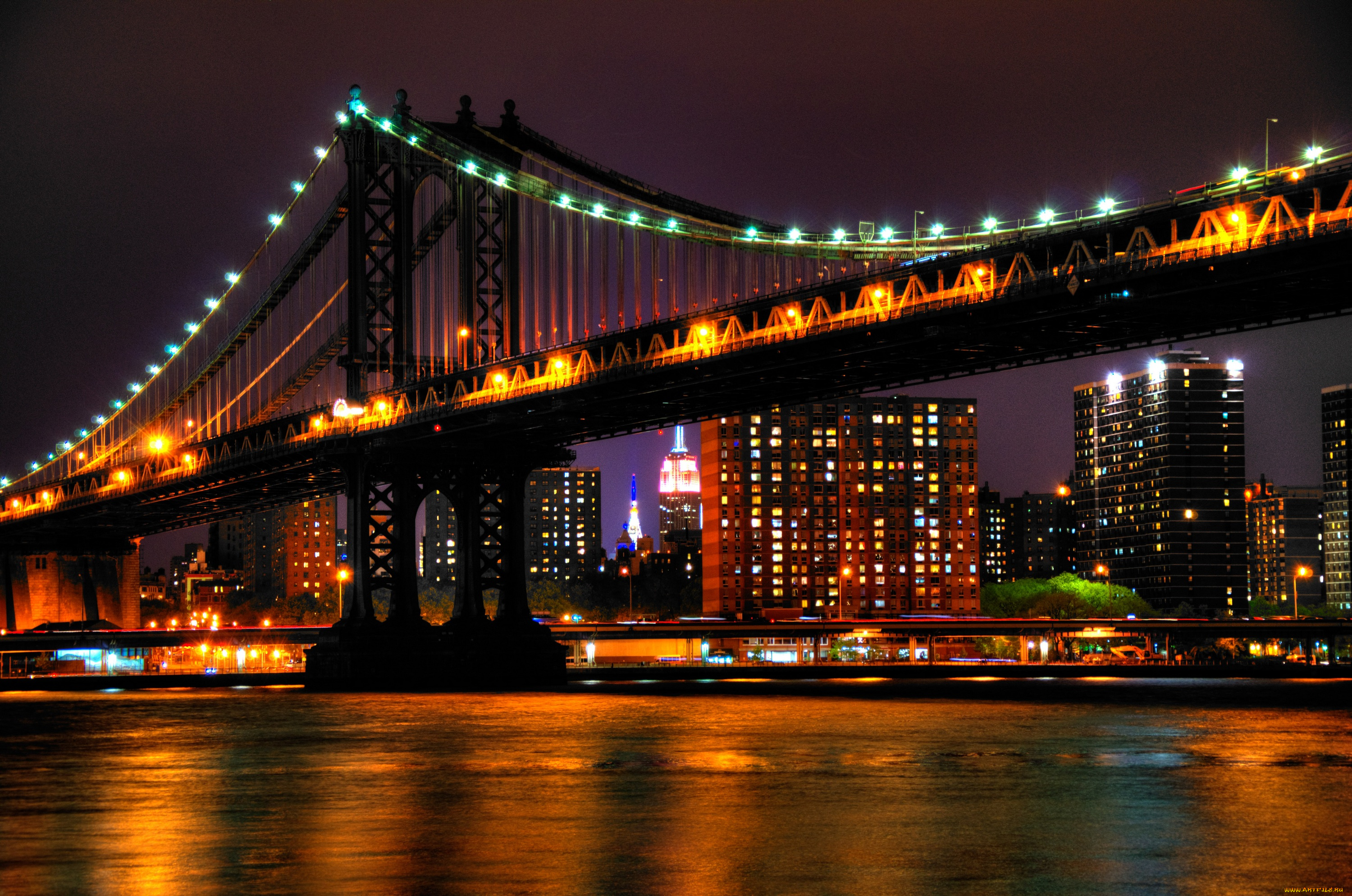 города, нью, йорк, сша, манхэттен, brooklyn, bridge