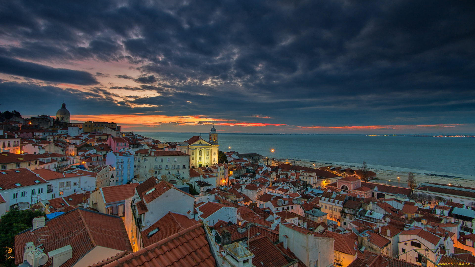 города, -, пейзажи, portugal, sunrise, lisbon