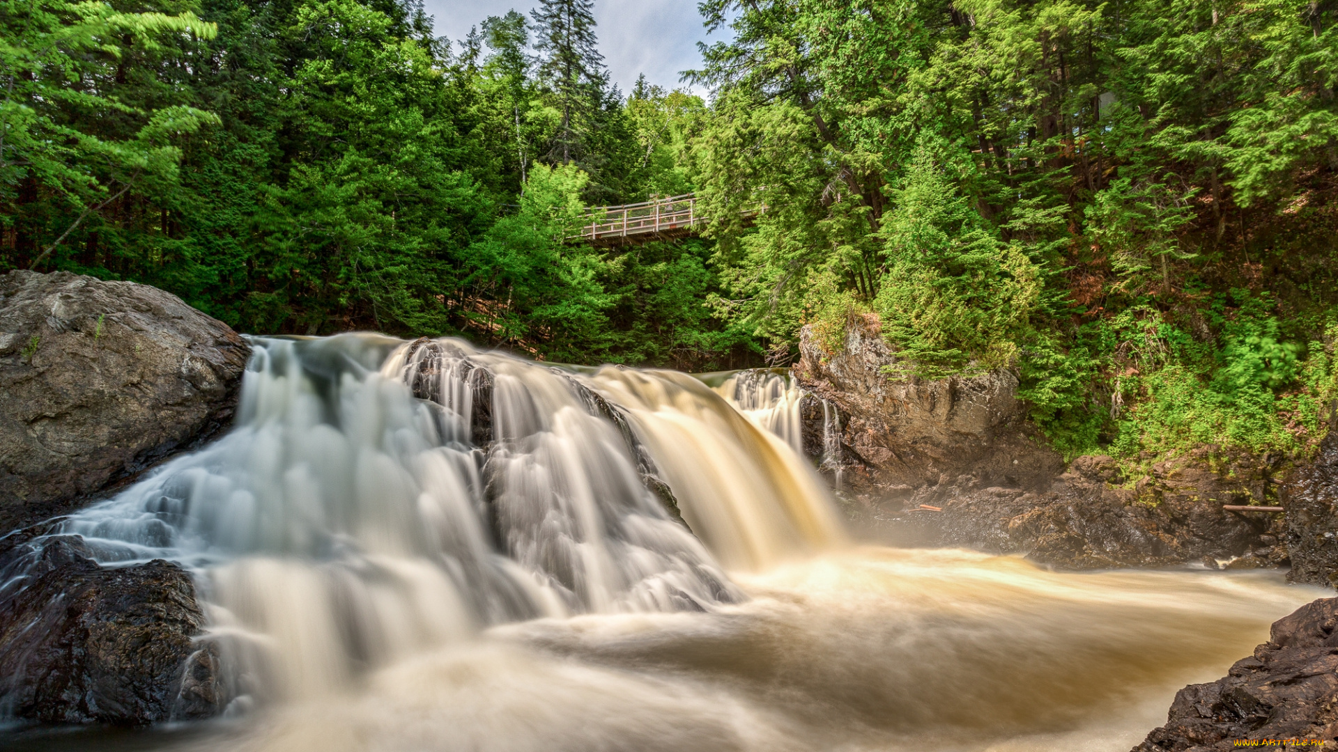 природа, водопады, река, водопад, лес