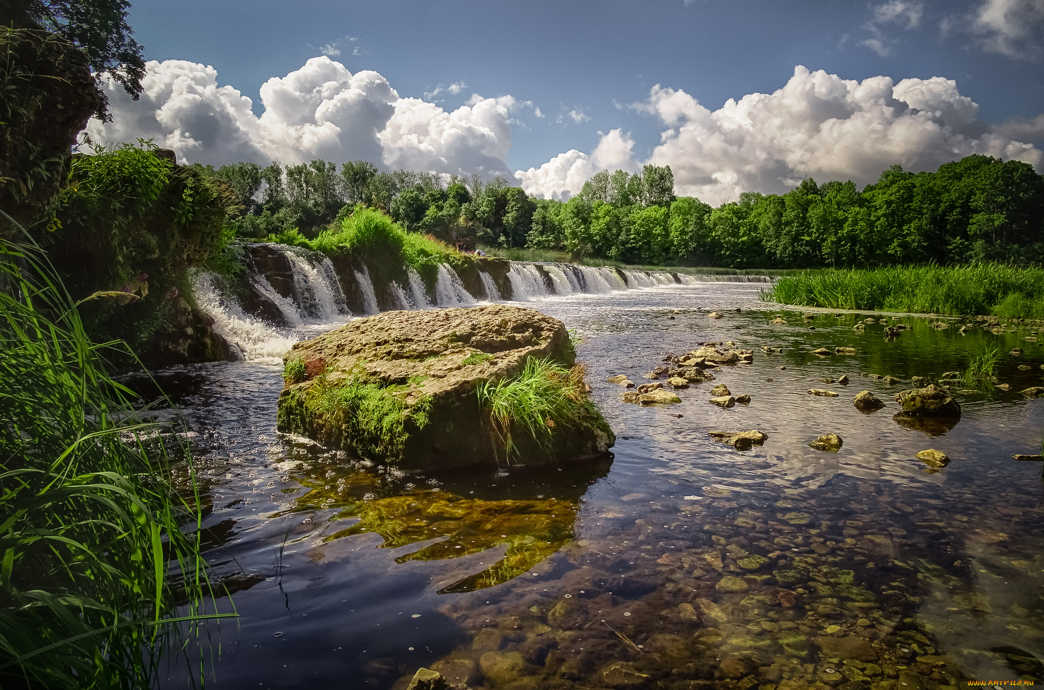 природа, водопады, река, водопад, лес