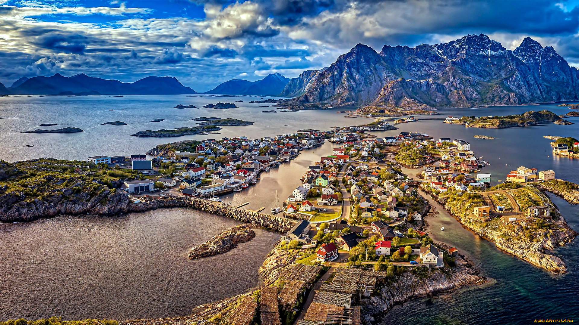 города, лофотенские, острова, , норвегия, горы, панорама