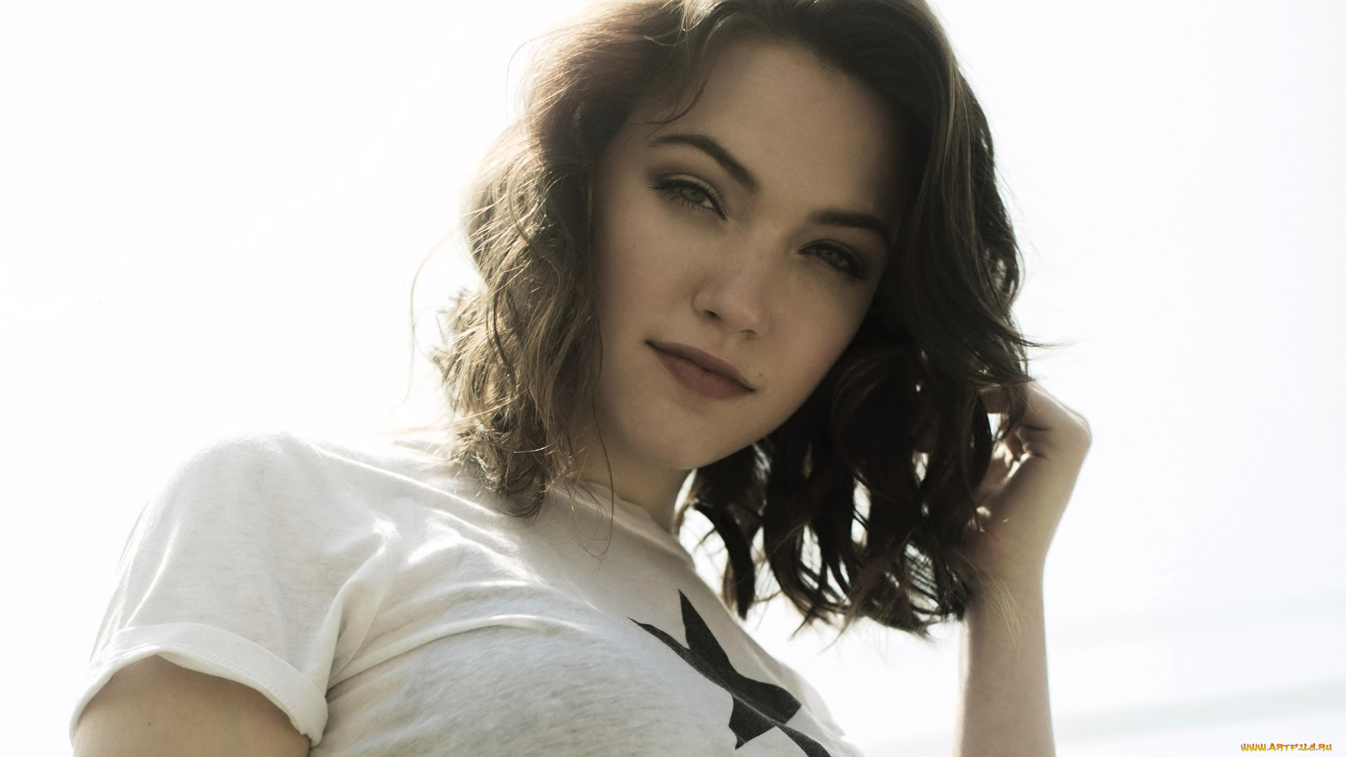 violett, beane, девушки, шатенка, лицо, футболка