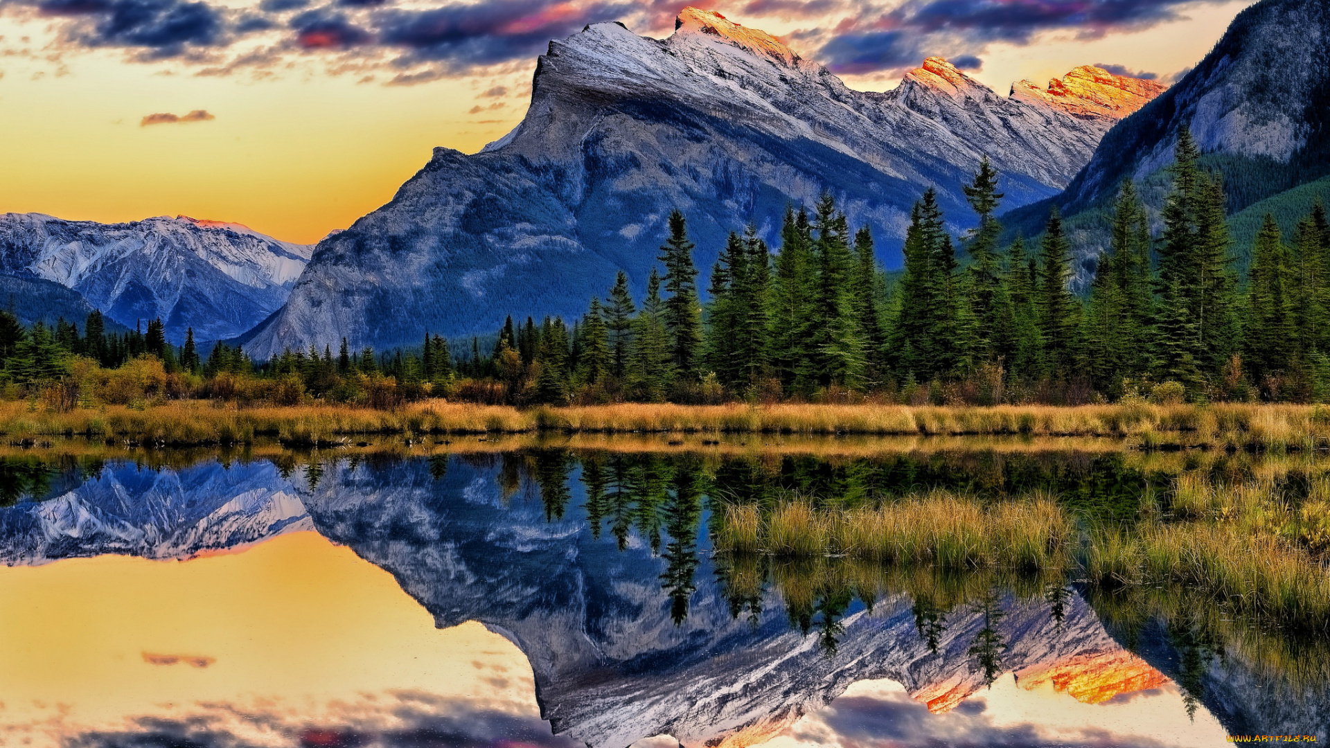 banff, national, park, alberta, природа, реки, озера, vermillion, lakes, горы, озеро, отражение, canada, mount, rundle, canadian, rockies, банф, альберта, канада, канадские, скалистые, гора, рандл