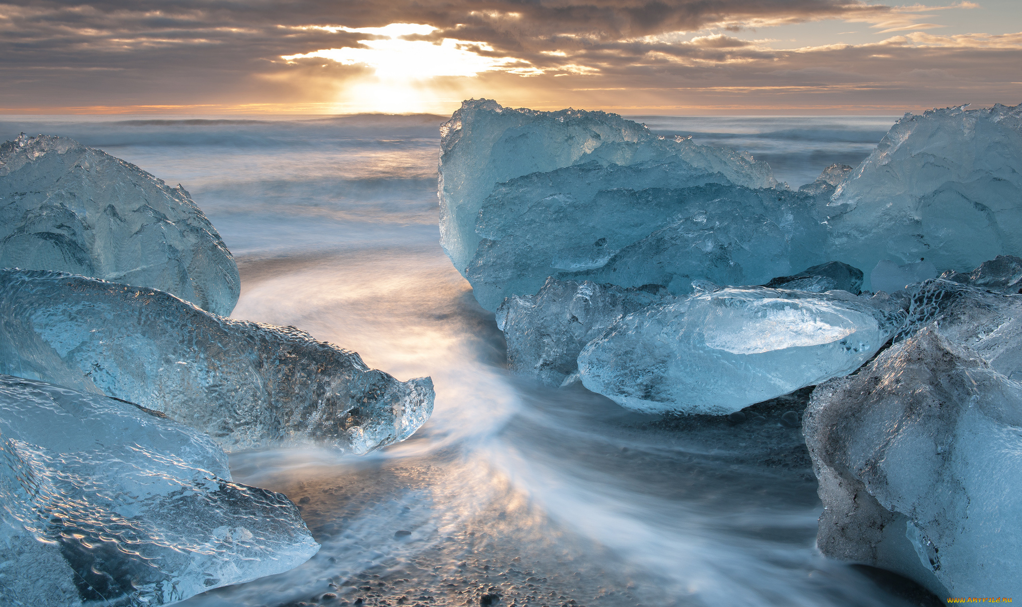 iceland, природа, айсберги, ледники, исландия, закат, льдины, море