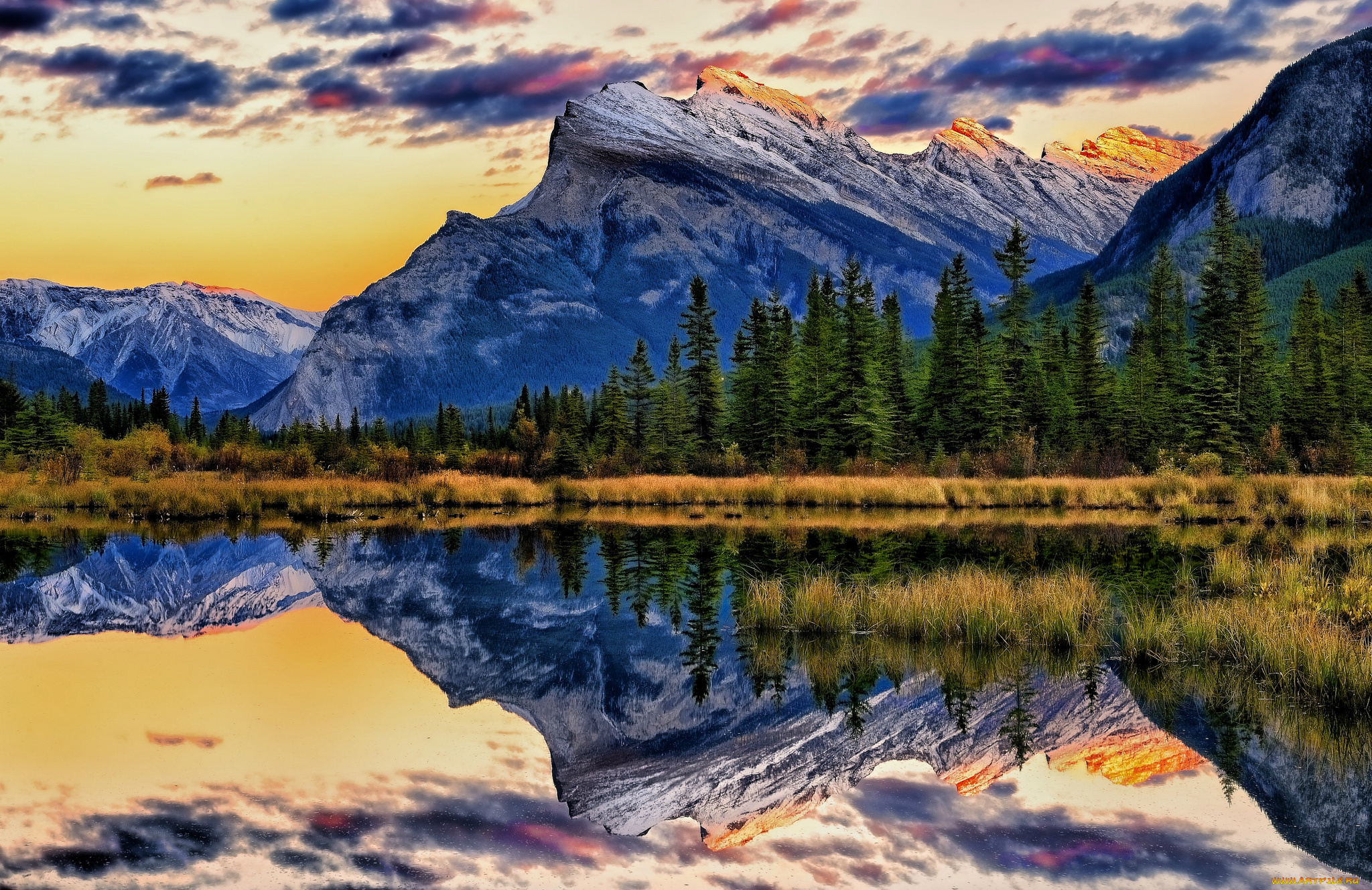 banff, national, park, alberta, природа, реки, озера, vermillion, lakes, горы, озеро, отражение, canada, mount, rundle, canadian, rockies, банф, альберта, канада, канадские, скалистые, гора, рандл