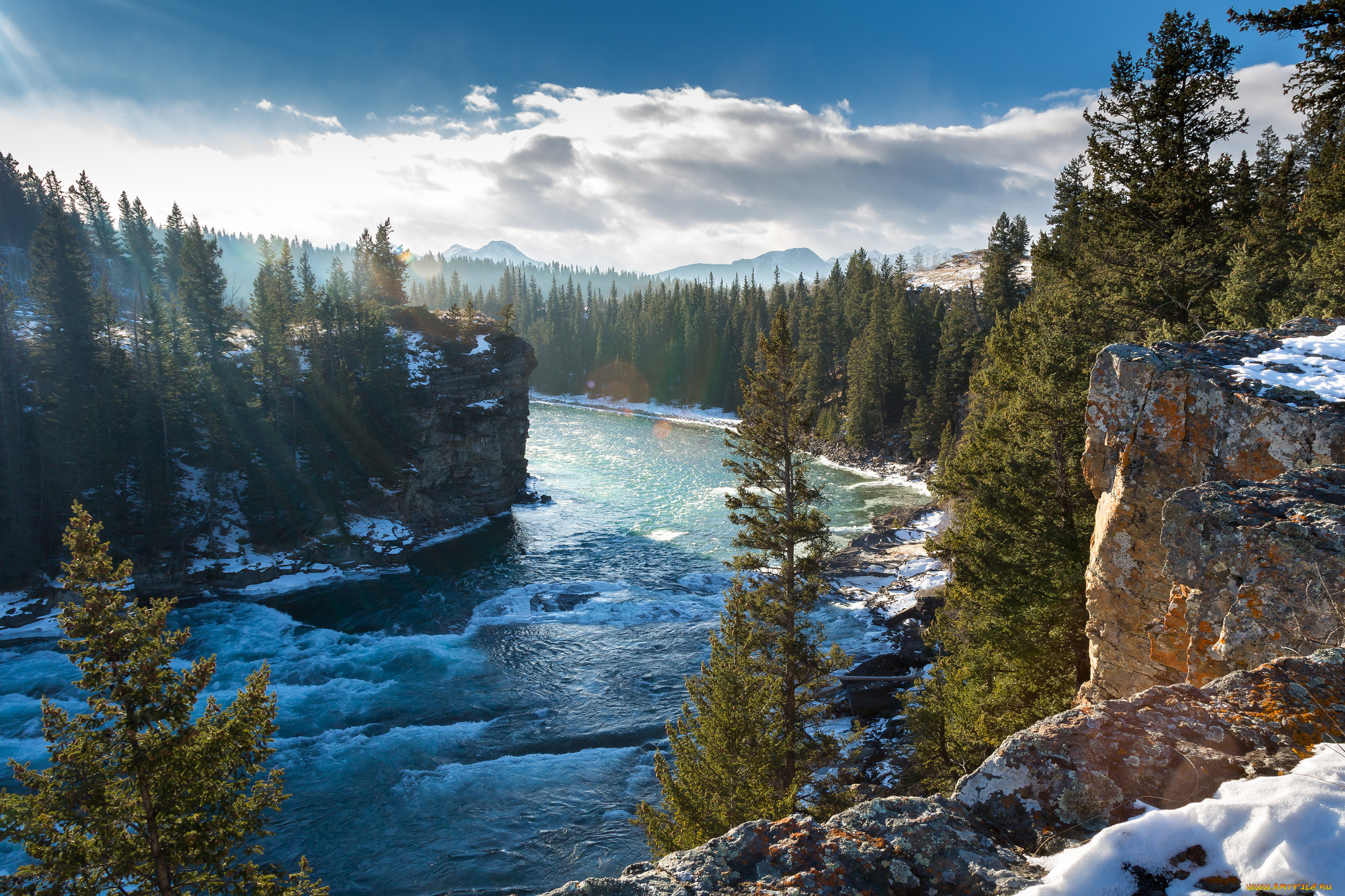 bow, river, alberta, canada, природа, реки, озера, деревья, зима, скалы, горы, канада, альберта, река, боу