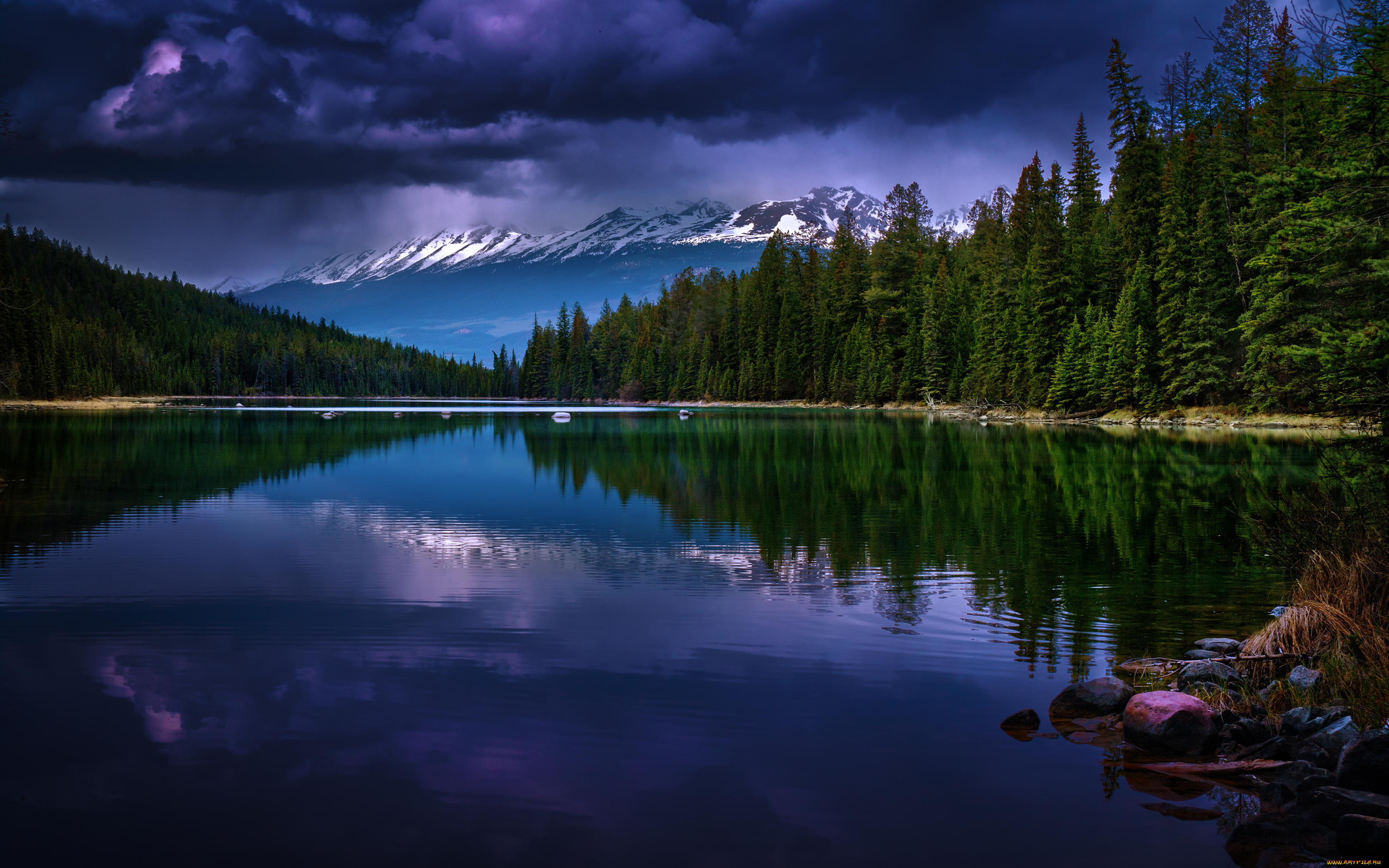 природа, пейзажи, озеро, долина, пяти, озер, канада, отражение, горы, альберта