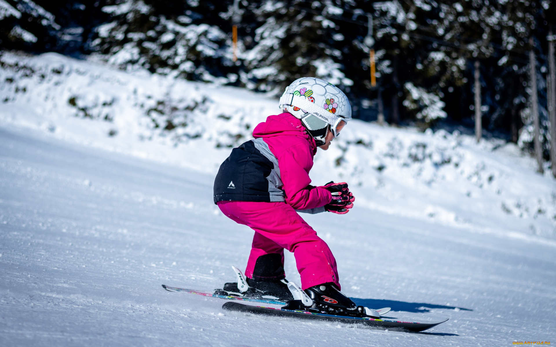 спорт, лыжный, спорт, девочка, шлем, лыжи, склон, снег