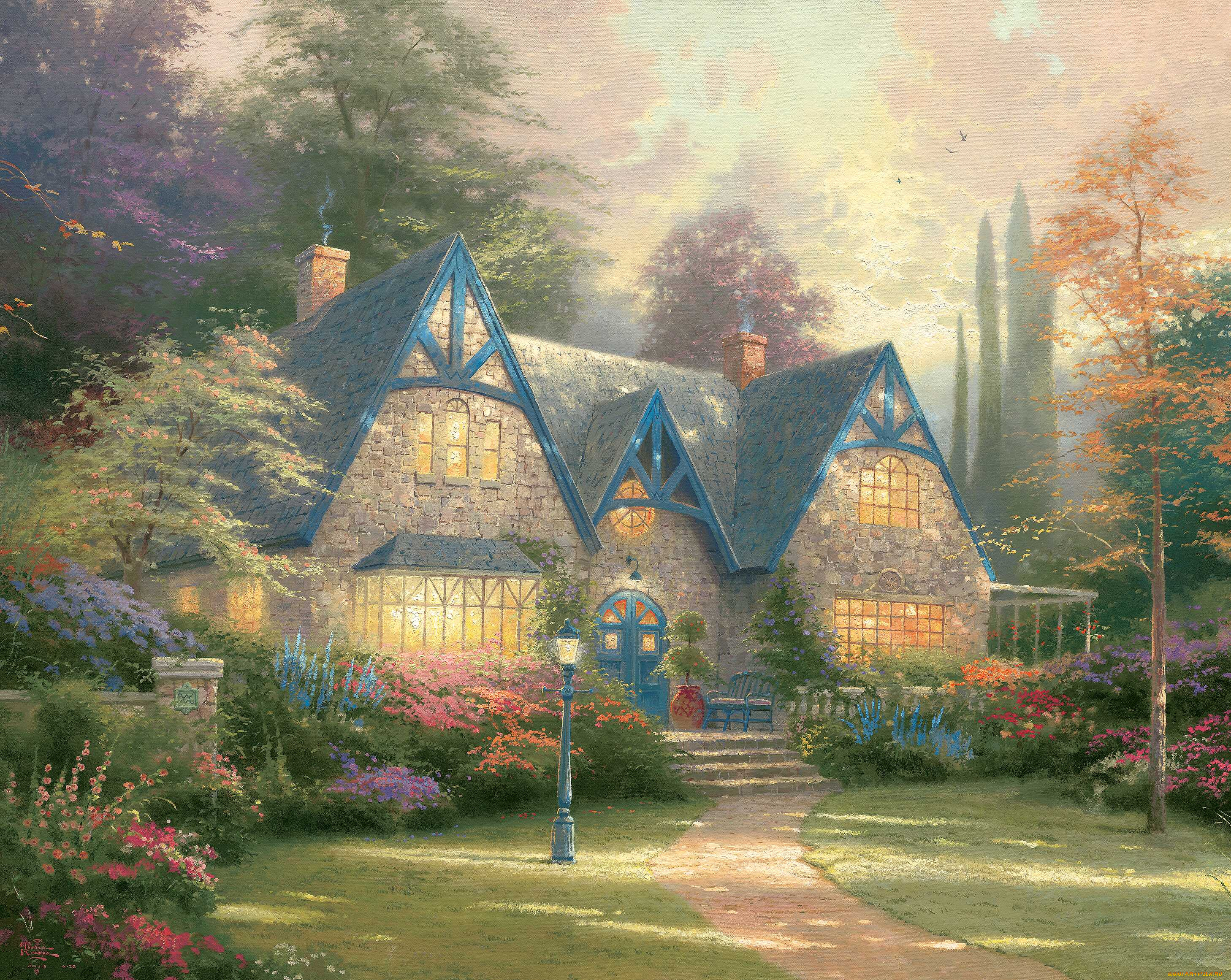 winsor, manor, рисованные, thomas, kinkade, дом, коттедж, усадьба, имение