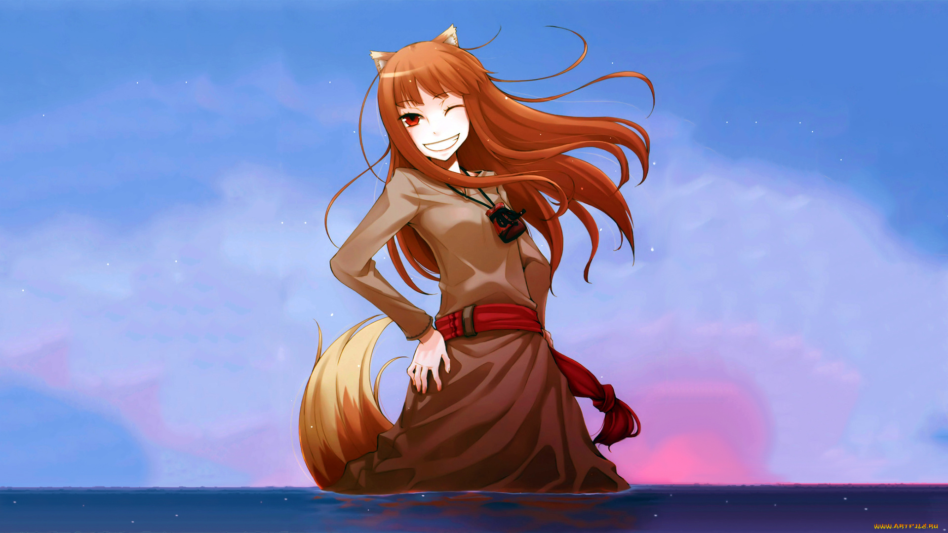 аниме, spice, and, wolf, арт, улыбка, девушка, horo, spice, and, wolf