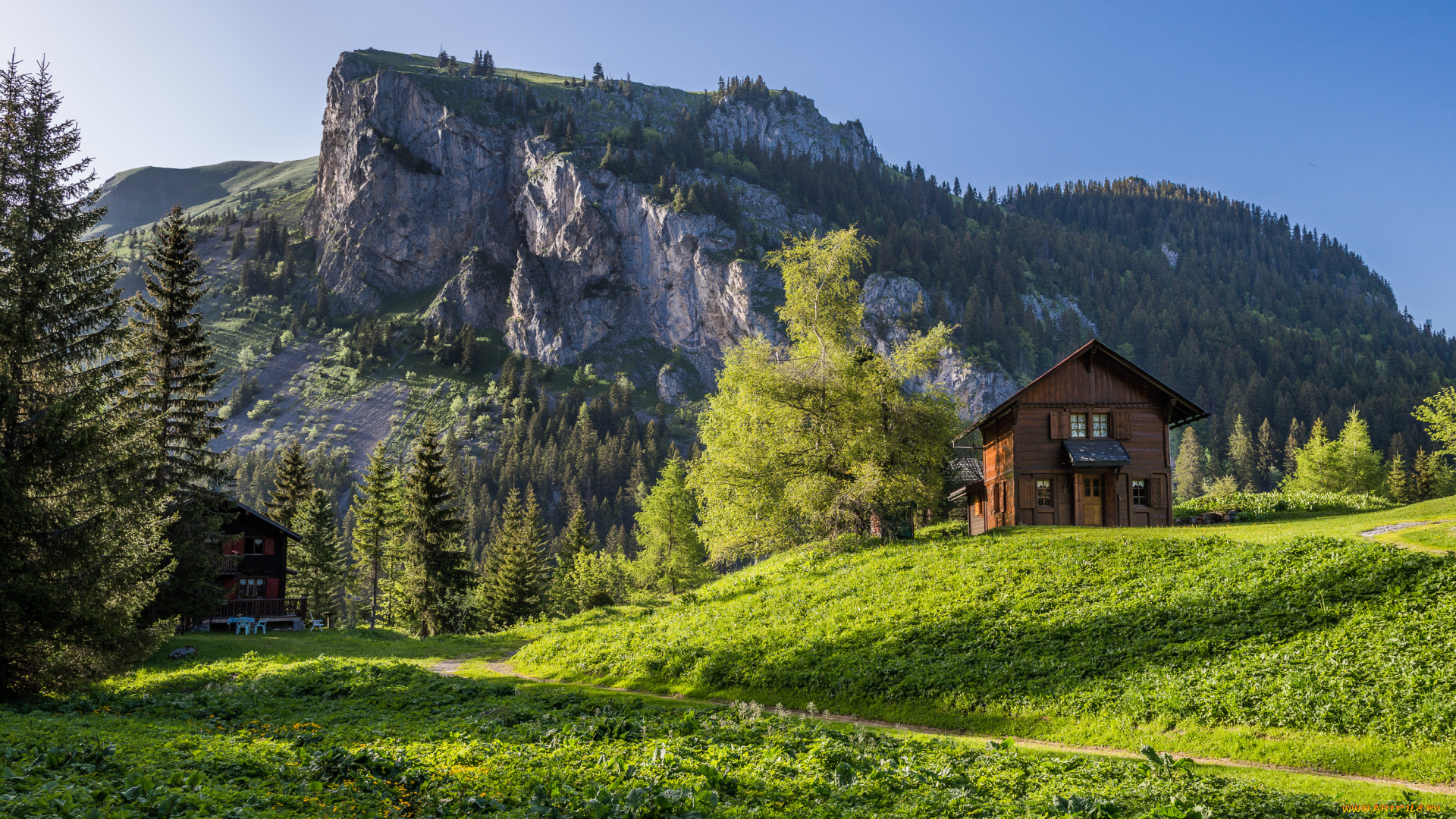 города, -, пейзажи, canton, of, valais, switzerland, alps, кантон, вале, швейцария, альпы, горы, деревья, дом