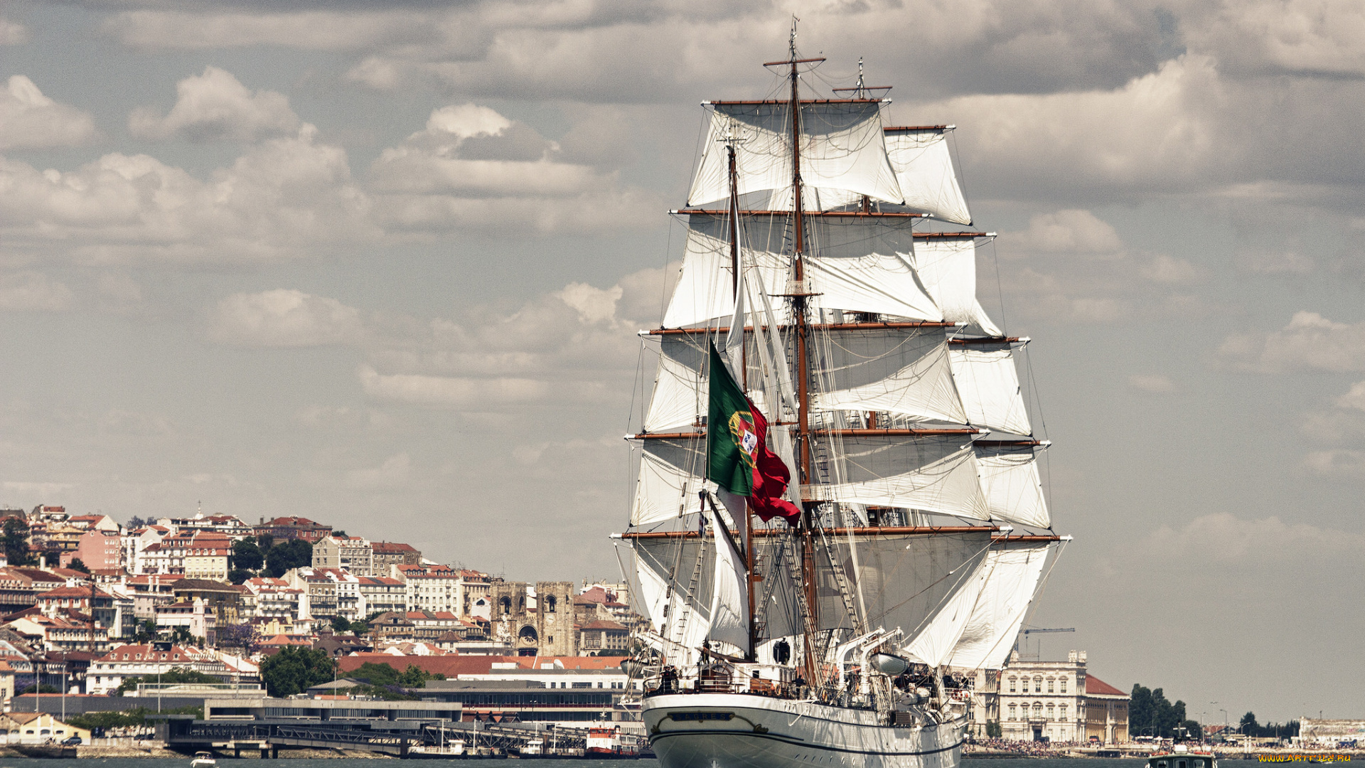 корабли, парусники, nrp, sagres, iii, lisbon, portugal, tagus, river, лиссабон, португалия, река, тахо, парусник, барк