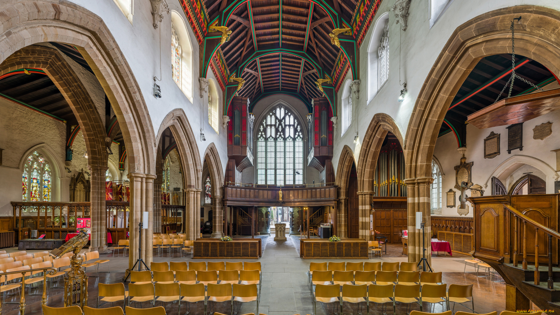 leicester, cathedral, nave, интерьер, убранство, , роспись, храма, храм