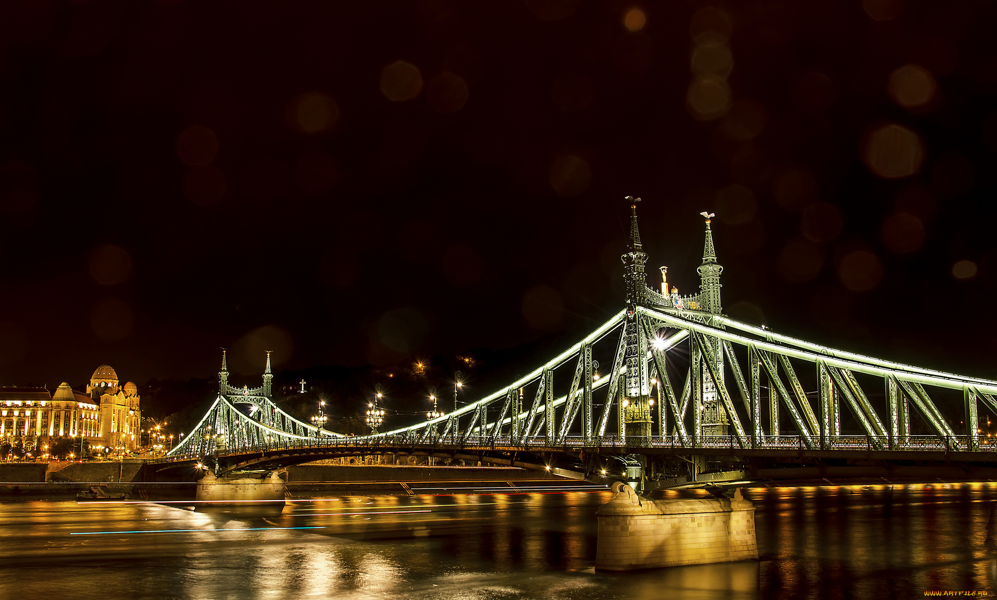 freedom, bridge, , budapest, , hungary, города, будапешт, , венгрия, ночь, мост, огни