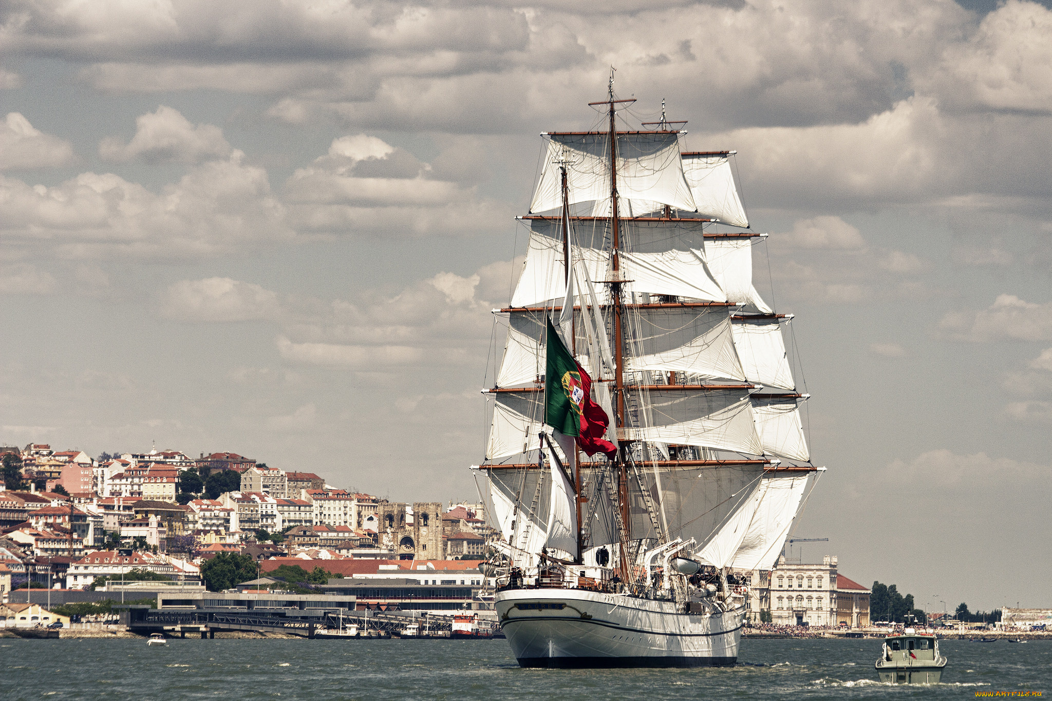 корабли, парусники, nrp, sagres, iii, lisbon, portugal, tagus, river, лиссабон, португалия, река, тахо, парусник, барк