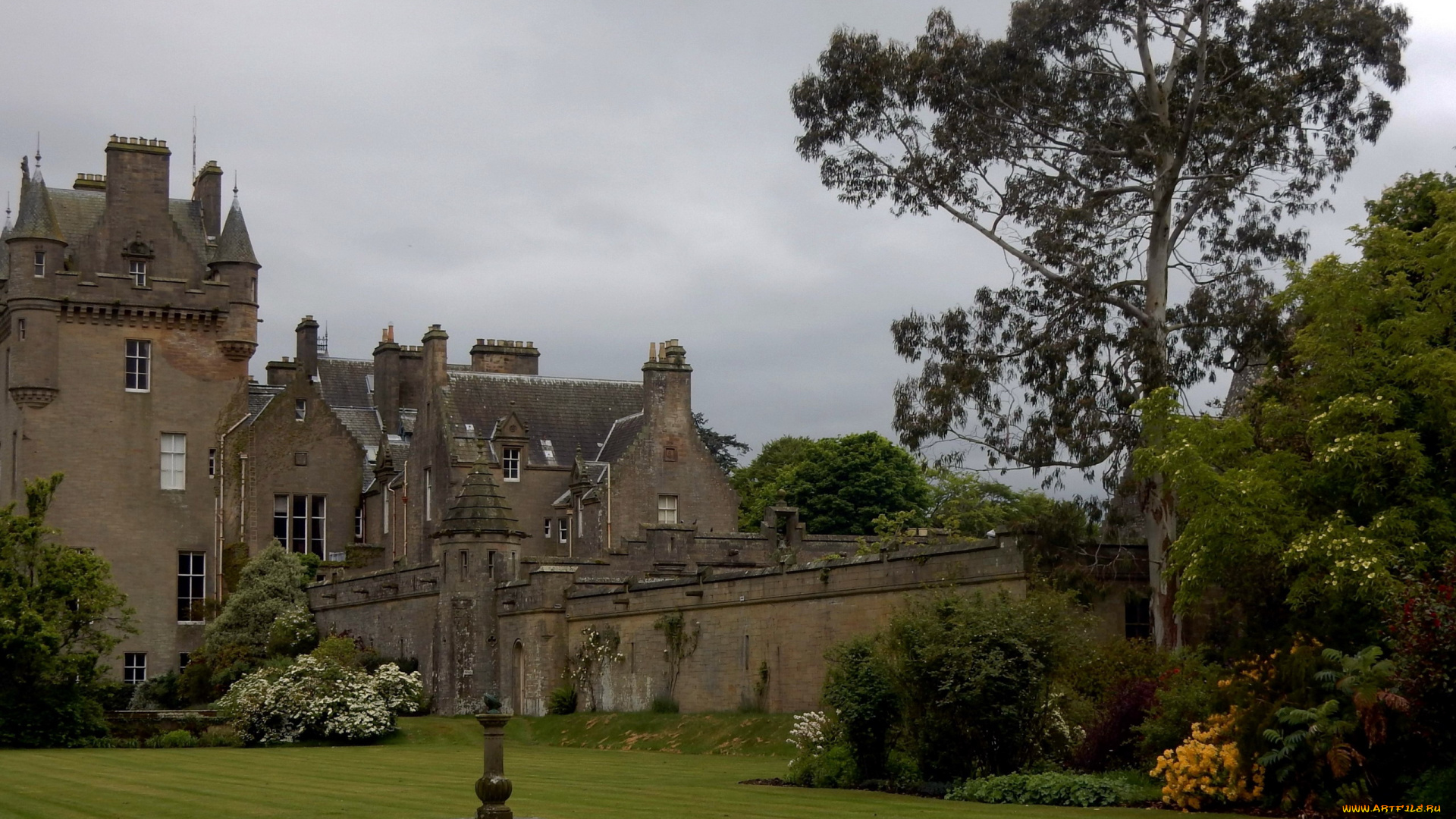 castle, kennedy, scotland, города, -, дворцы, , замки, , крепости, замок, старинный, кусты, деревья