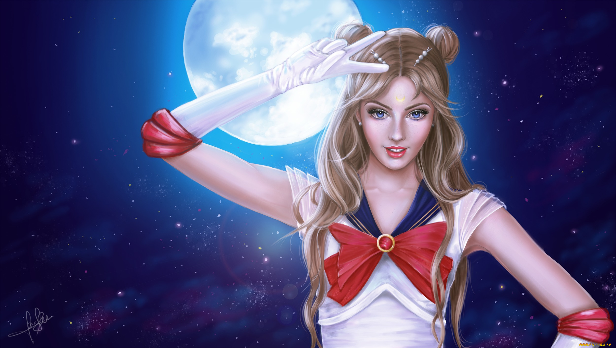 аниме, sailor, moon, sailor, moon, арт, девушка, взгляд, костюм, ночь, луна