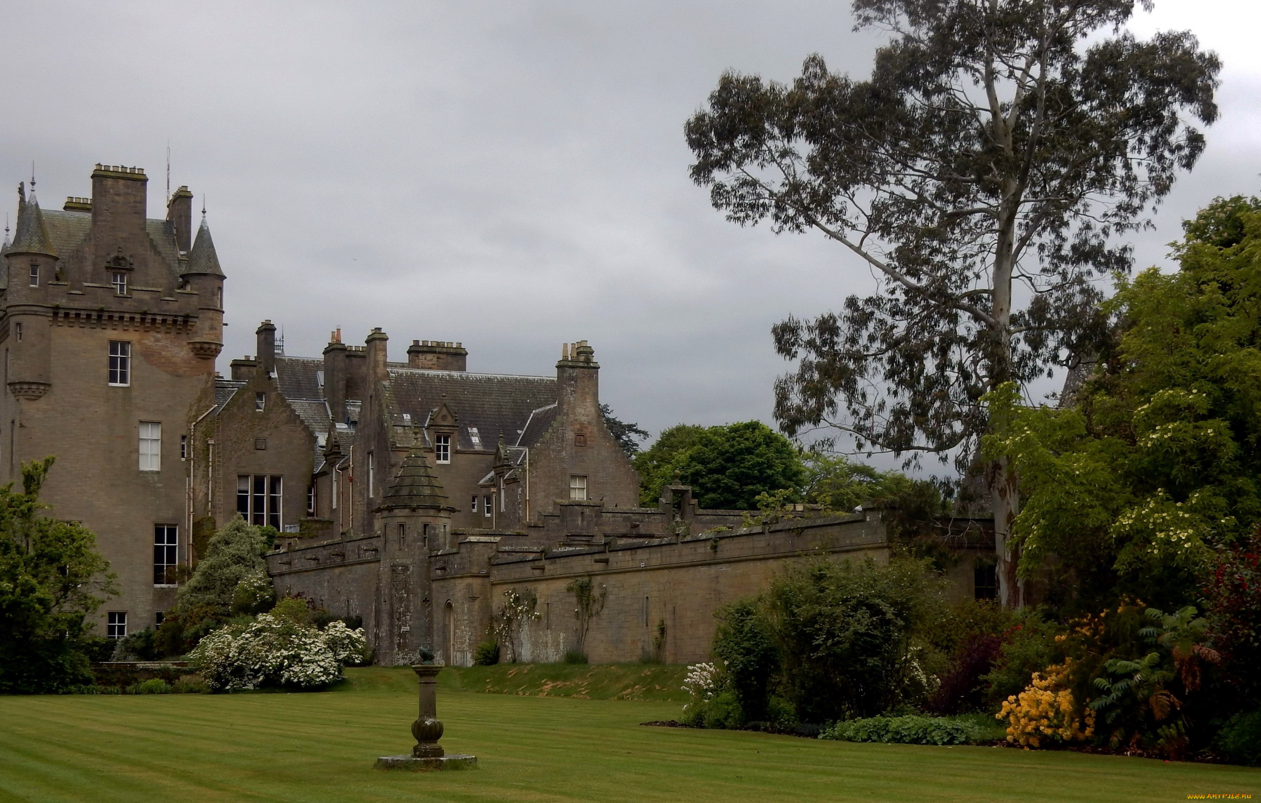 castle, kennedy, scotland, города, -, дворцы, , замки, , крепости, замок, старинный, кусты, деревья