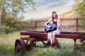 Картинка музыка -другое природа колесо гитара девушка