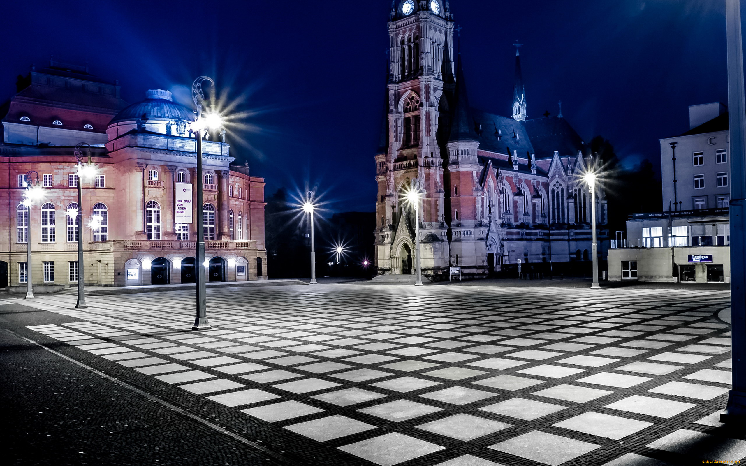 chemnitz, germany, города, -, огни, ночного, города