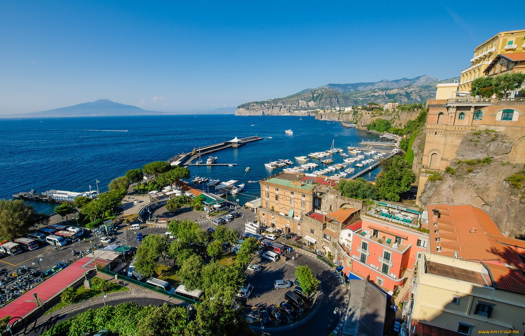 sorrento, italy, города, амальфийское, лигурийское, побережье, италия, море, сорренто, горы, здания, яхты, причал, пейзаж, набережная