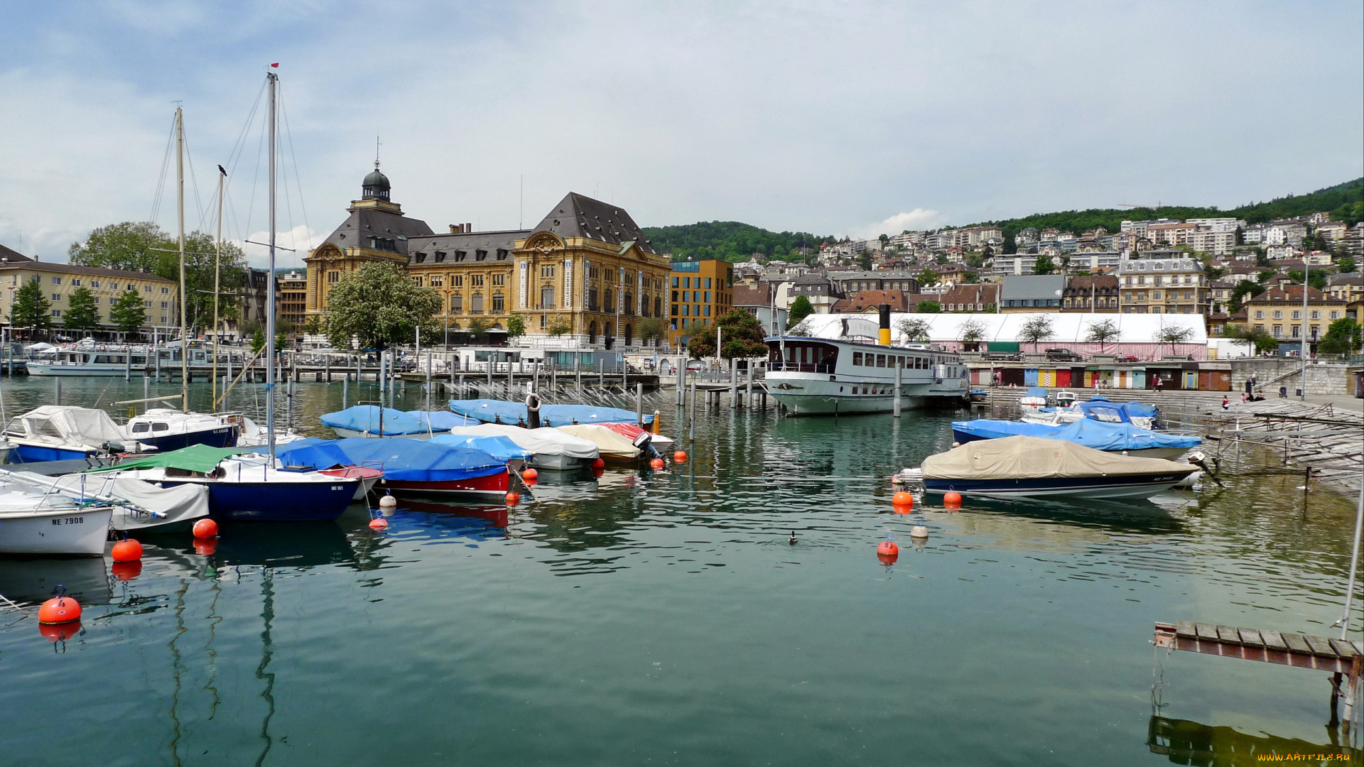 neuchatel, switzerland, города, улицы, площади, набережные, река, причалы, дома, катера