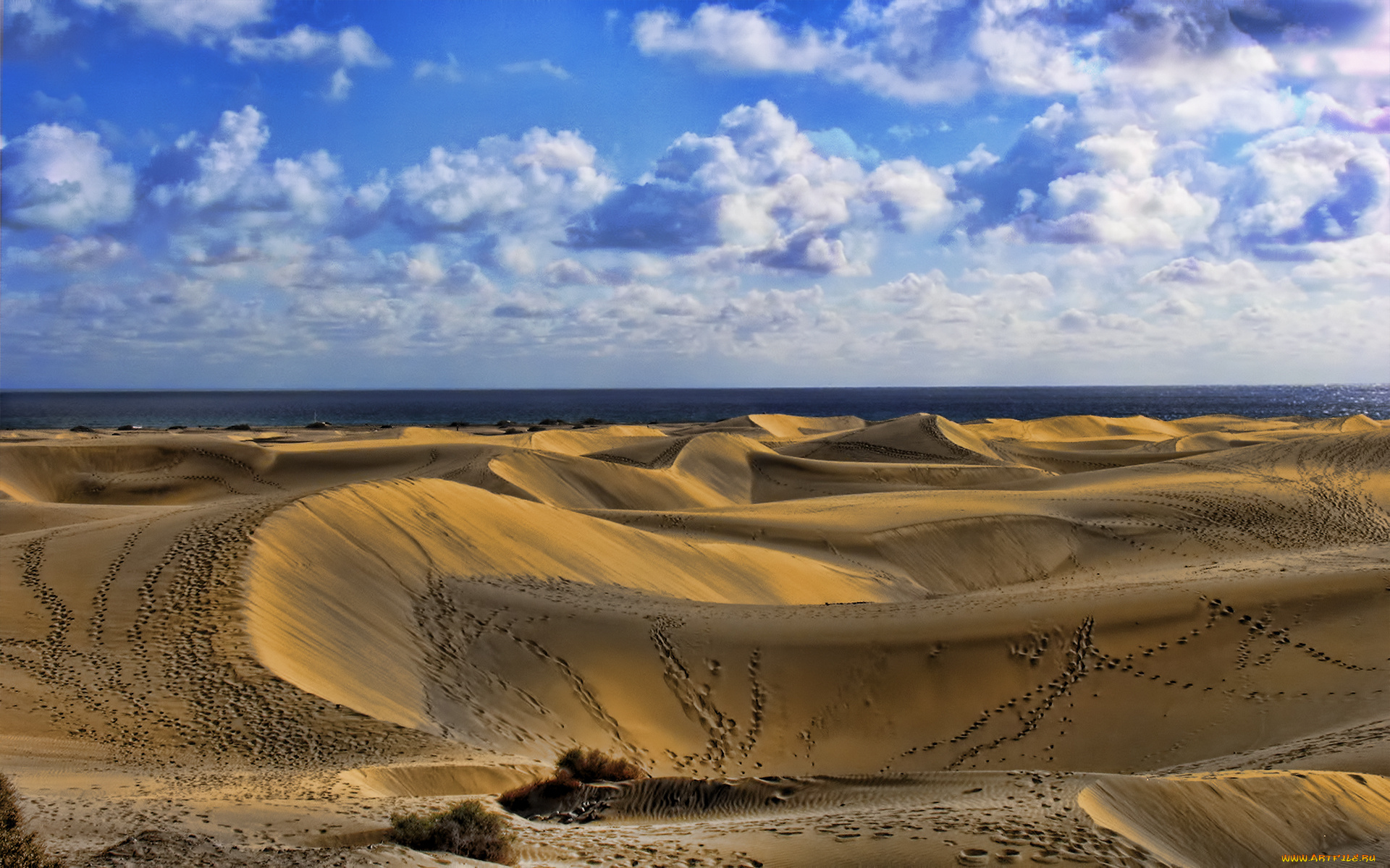 dune, tracks, природа, пустыни, следы, дюны, море, облака