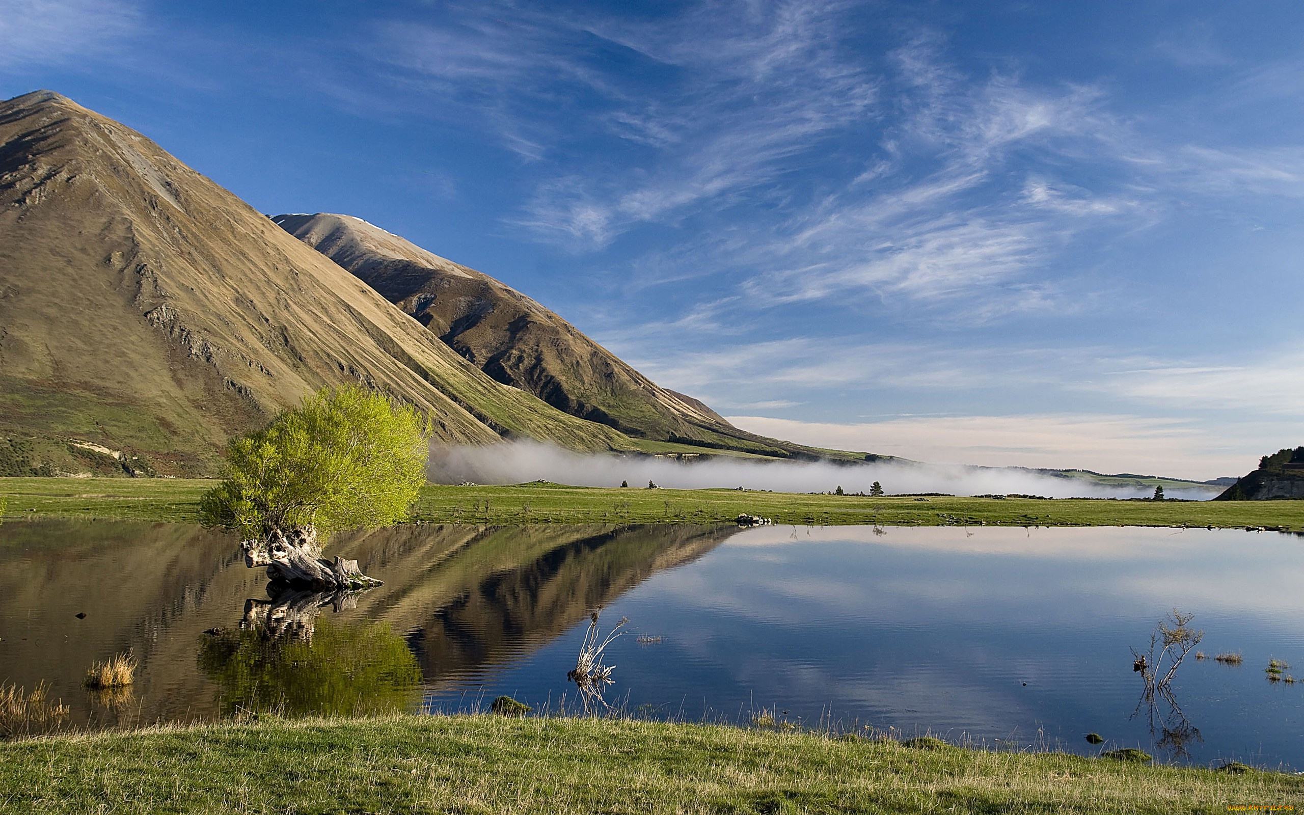 lago, tranquilo, природа, реки, озера, трава, куст, холмы, озеро, горизонт, облака