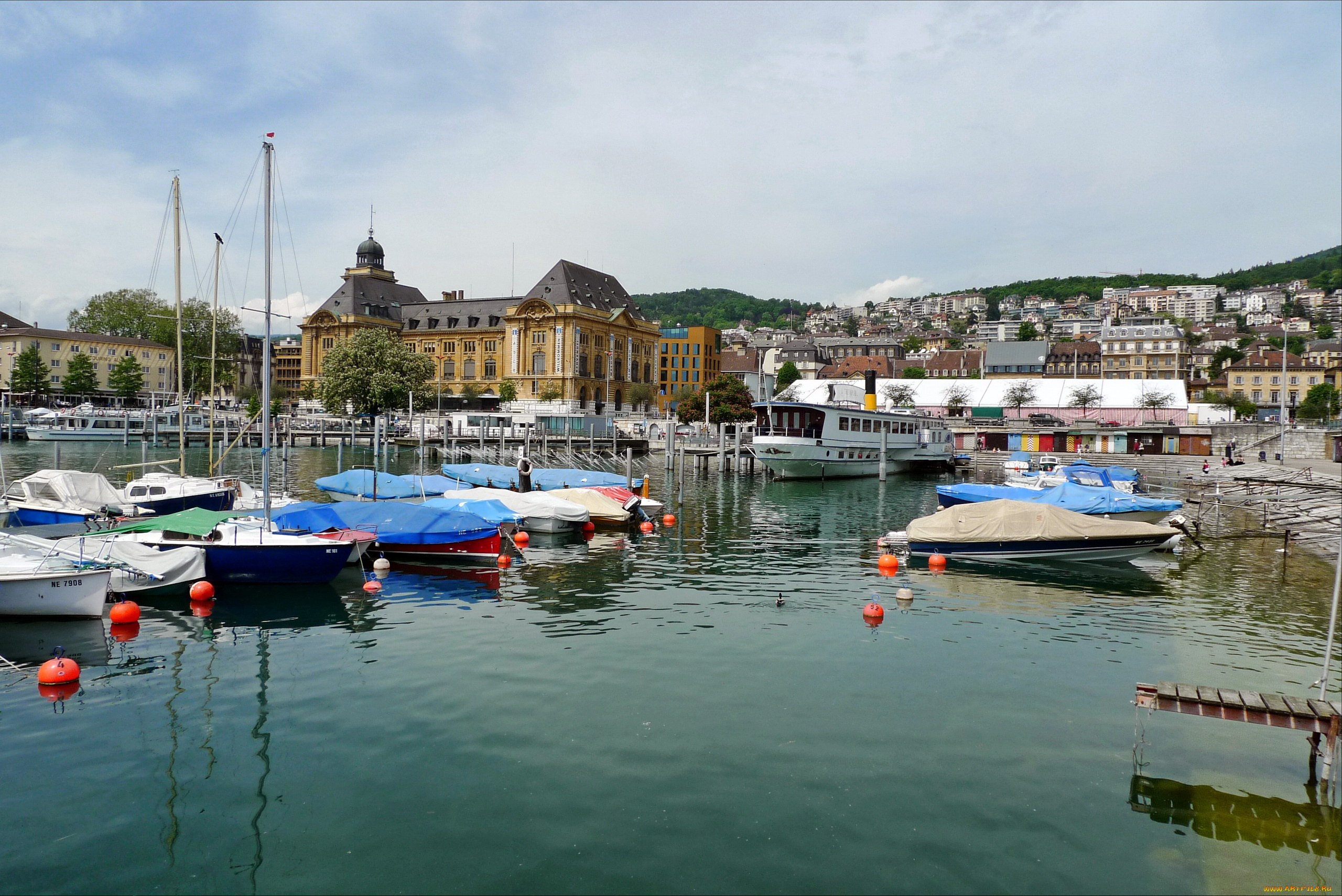 neuchatel, switzerland, города, улицы, площади, набережные, река, причалы, дома, катера