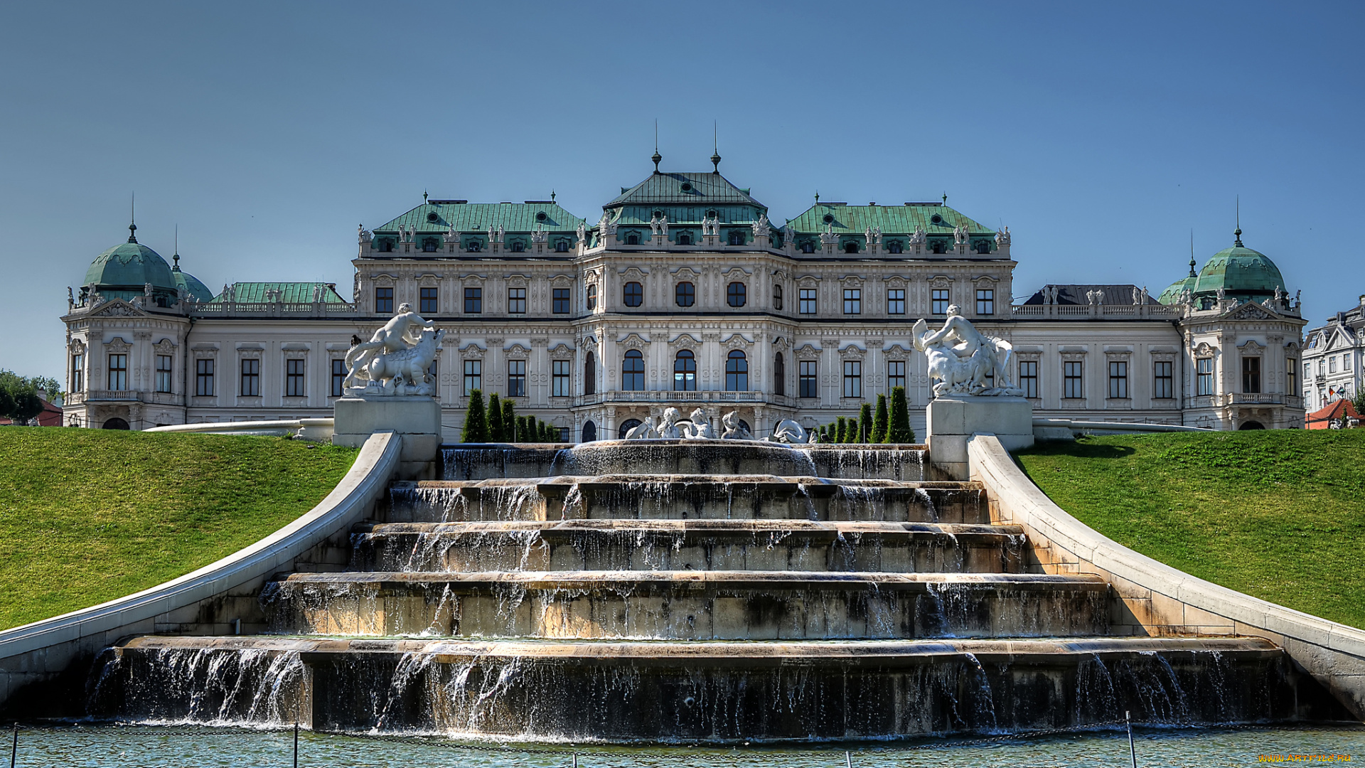 belvedere, palace, vienna, austria, города, вена, австрия, скульптуры, фонтан, бельведер, дворец