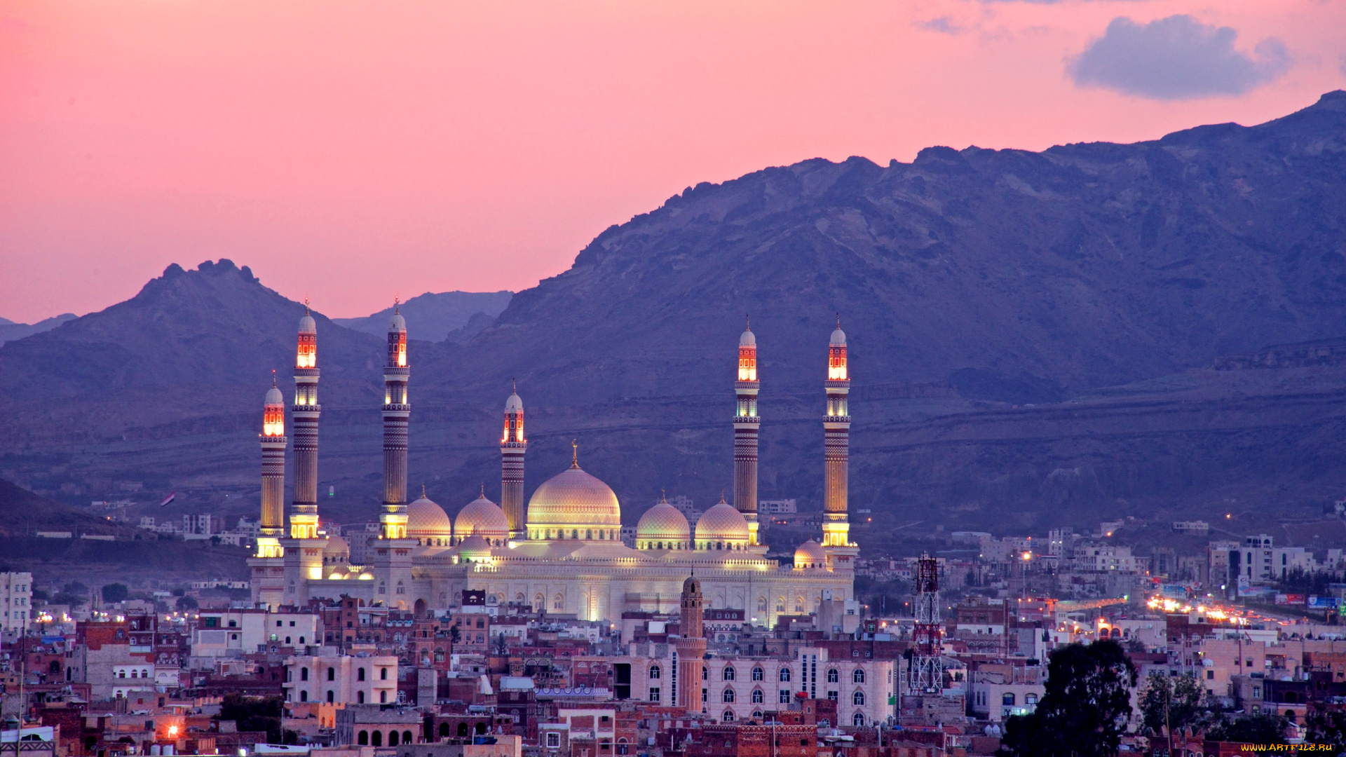 сана, , йемен, города, -, столицы, государств, мечеть, панорама