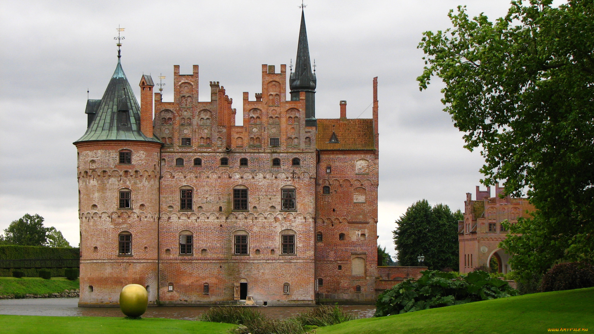 замок, egeskov, , дания, города, -, дворцы, , замки, , крепости, castle, egeskov, ландшафт, газоны, дания