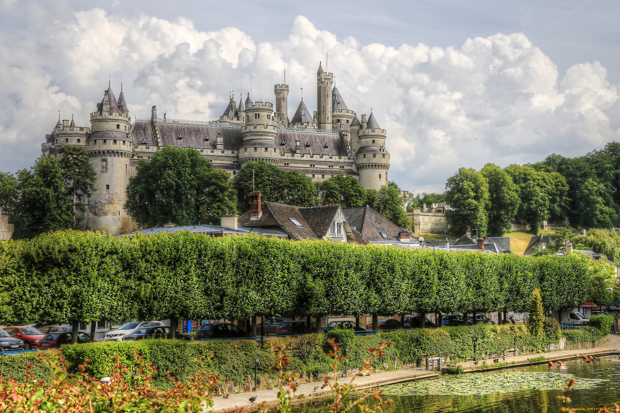 chateau, de, pierrefonds, , france, города, замки, франции, парк, замок, река