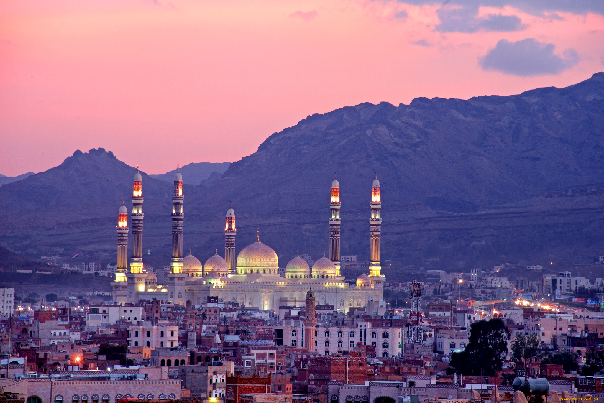 сана, , йемен, города, -, столицы, государств, мечеть, панорама