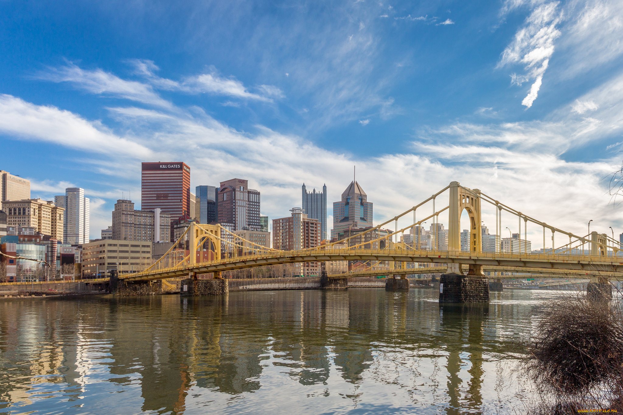 pittsburgh, in, late, winter, города, питтсбург, , сша, небоскребы, панорама