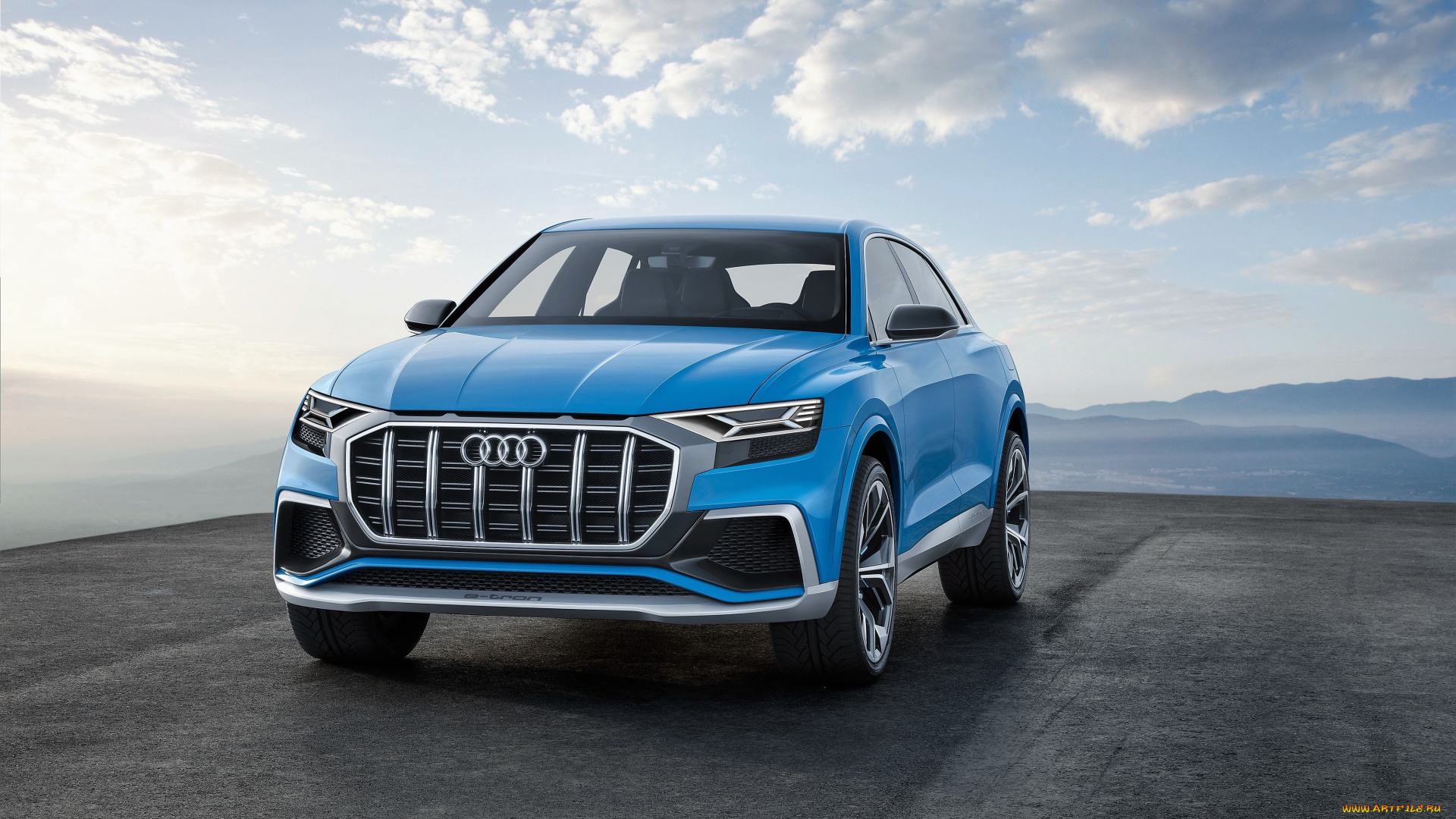 audi, q8, 2018, автомобили, audi, голубой, площадка, горы