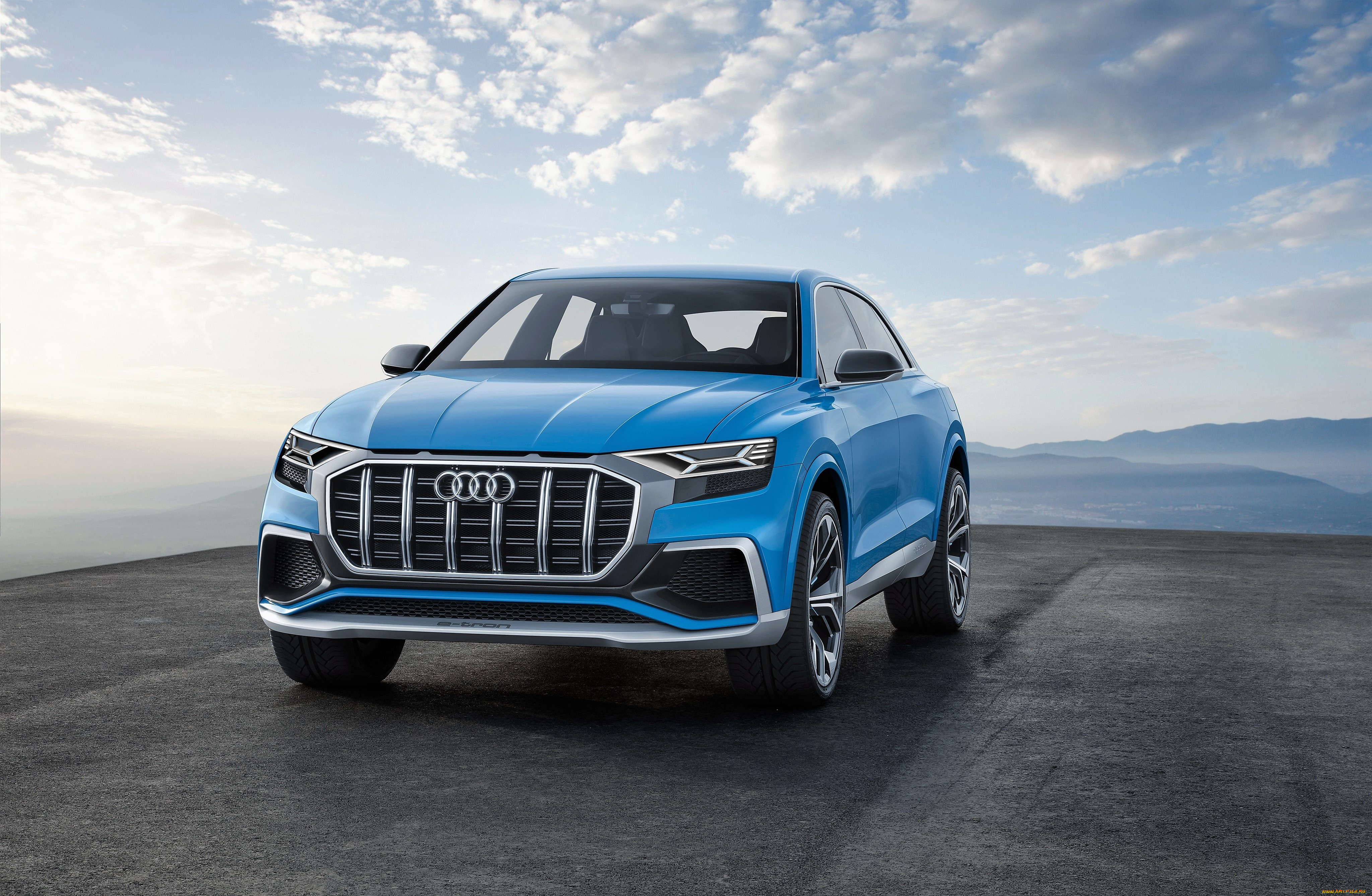 audi, q8, 2018, автомобили, audi, голубой, площадка, горы