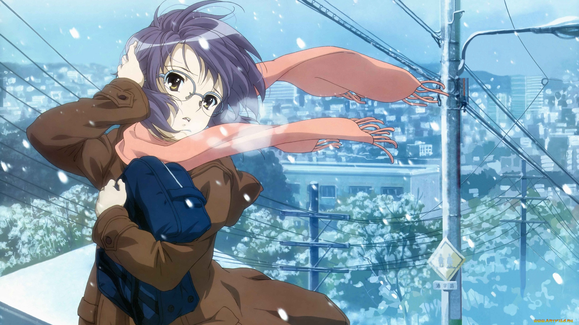 аниме, the, melancholy, of, haruhi, suzumiya, зима, снег, девушка
