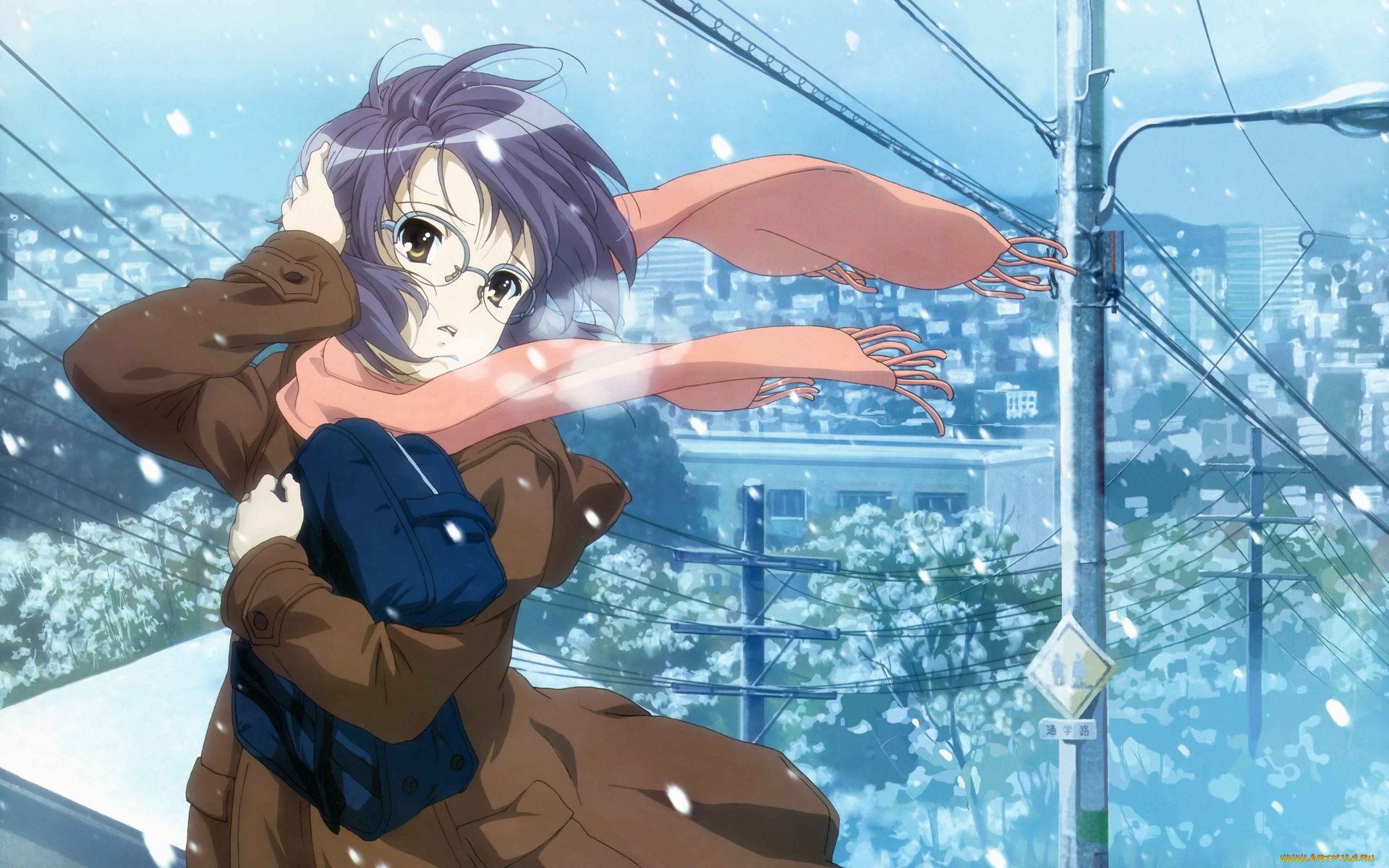 аниме, the, melancholy, of, haruhi, suzumiya, зима, снег, девушка