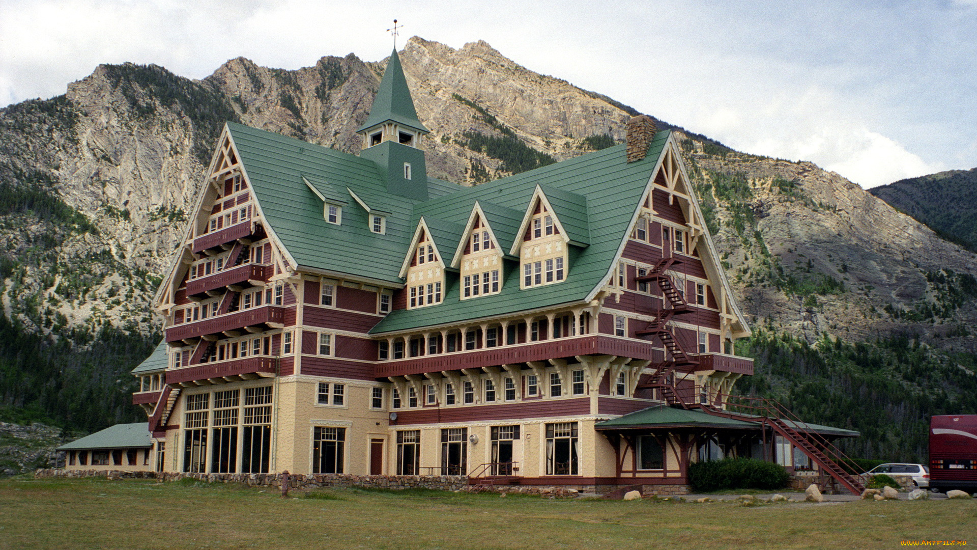 waterton, lakes, national, park, canada, prince, of, wales, hotel, города, здания, дома, гостиница, горы