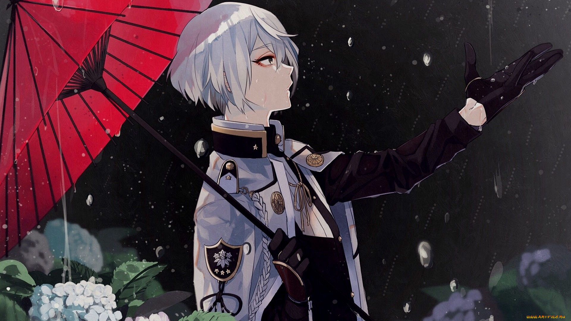 аниме, touken, ranbu, парень, зонт, дождь